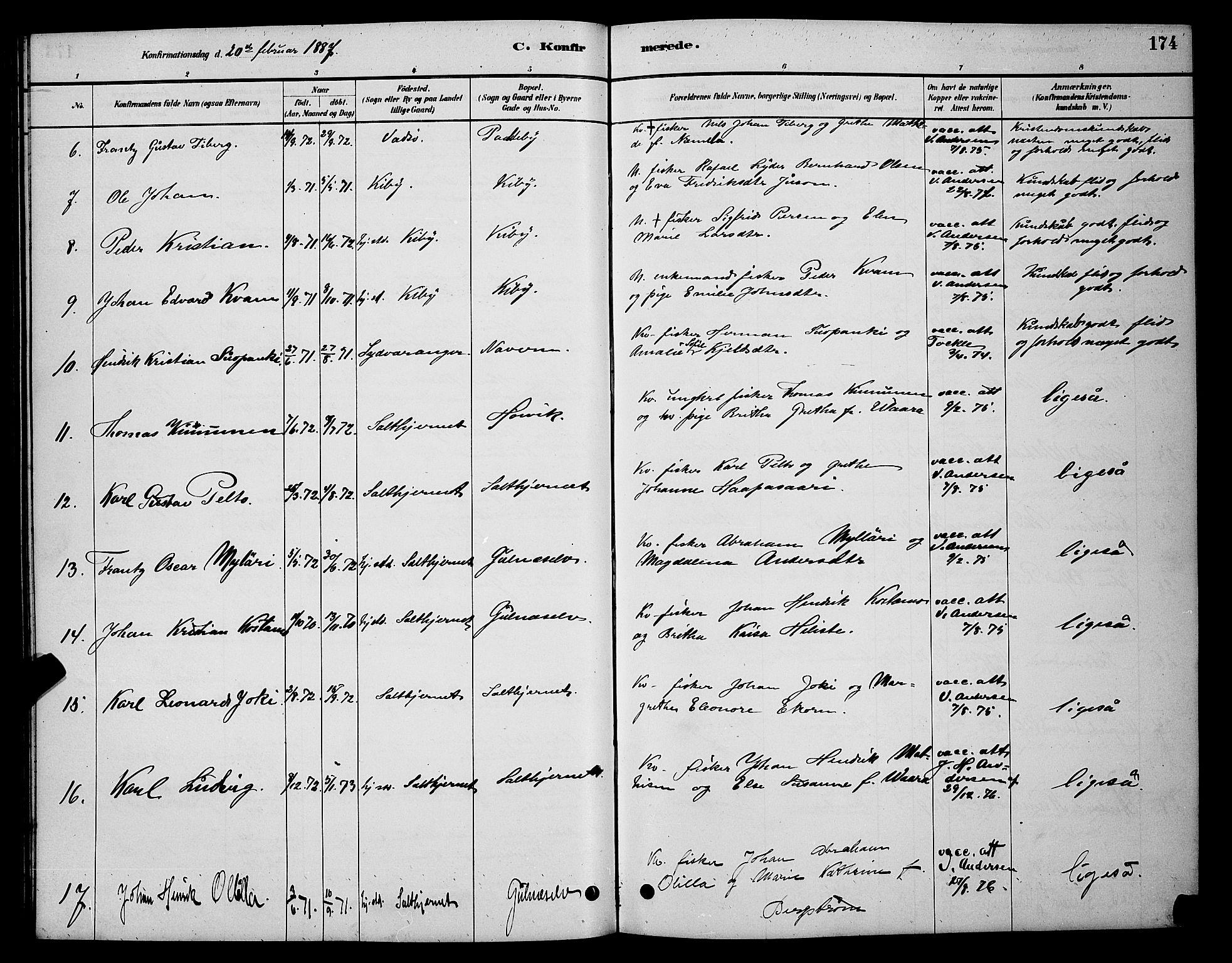 Vadsø sokneprestkontor, AV/SATØ-S-1325/H/Hb/L0003klokker: Klokkerbok nr. 3, 1881-1901, s. 174