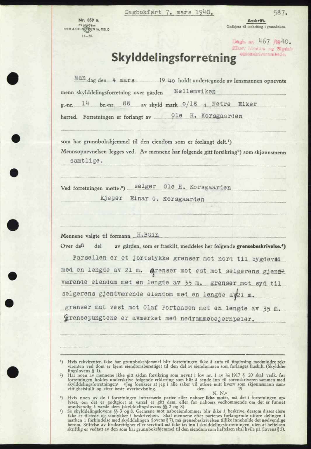 Eiker, Modum og Sigdal sorenskriveri, SAKO/A-123/G/Ga/Gab/L0041: Pantebok nr. A11, 1939-1940, Dagboknr: 467/1940