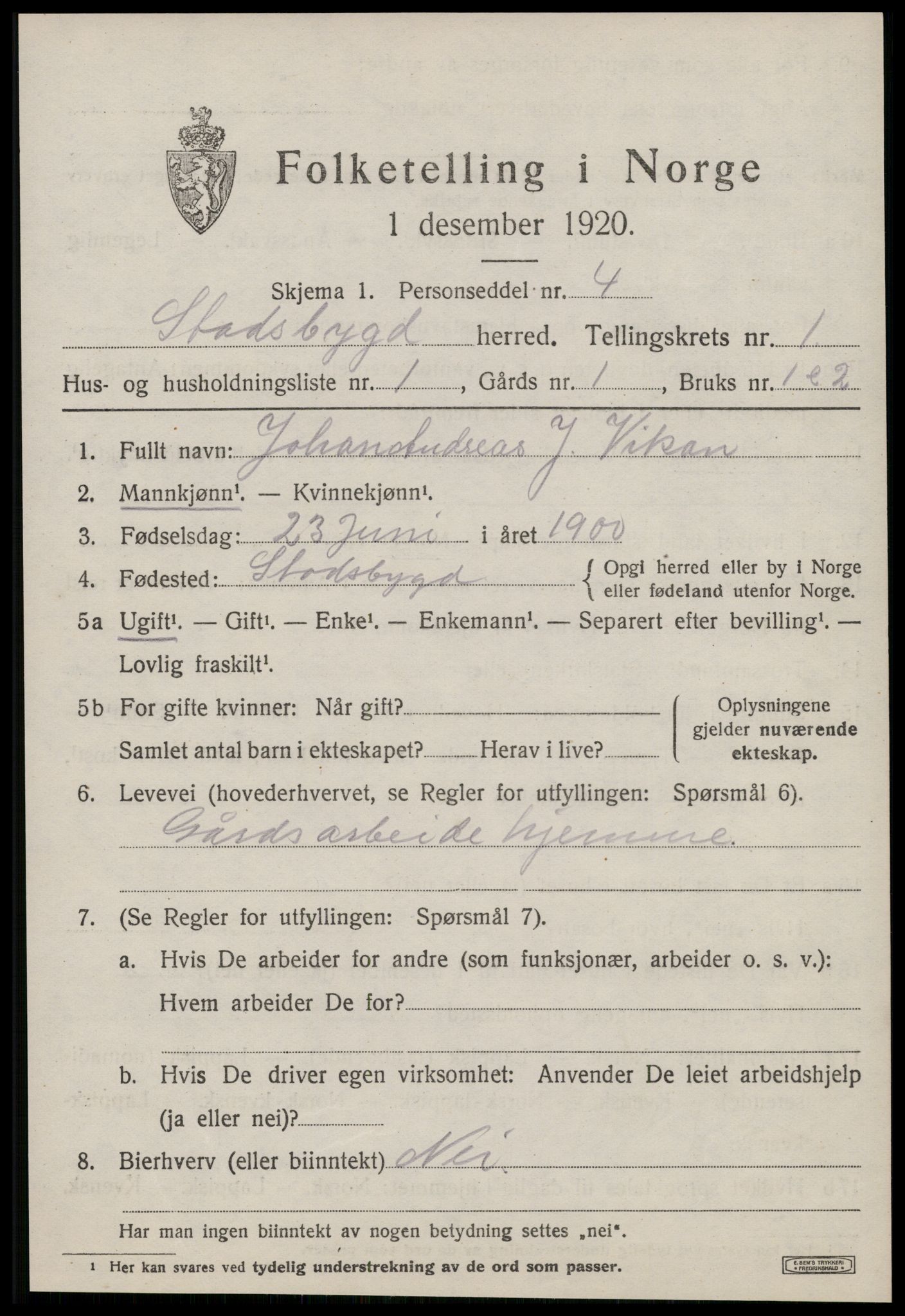 SAT, Folketelling 1920 for 1625 Stadsbygd herred, 1920, s. 672
