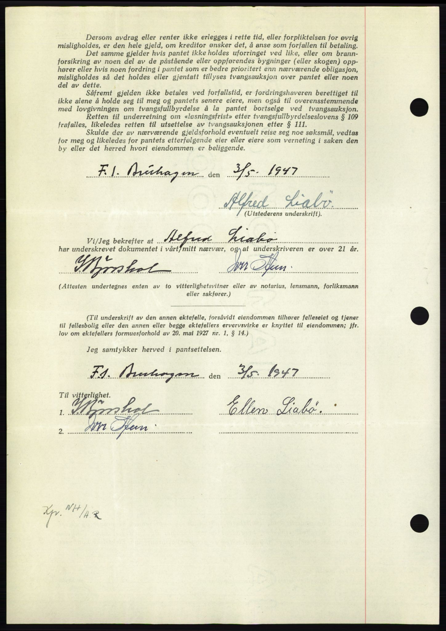 Nordmøre sorenskriveri, AV/SAT-A-4132/1/2/2Ca: Pantebok nr. B96, 1947-1947, Dagboknr: 1160/1947