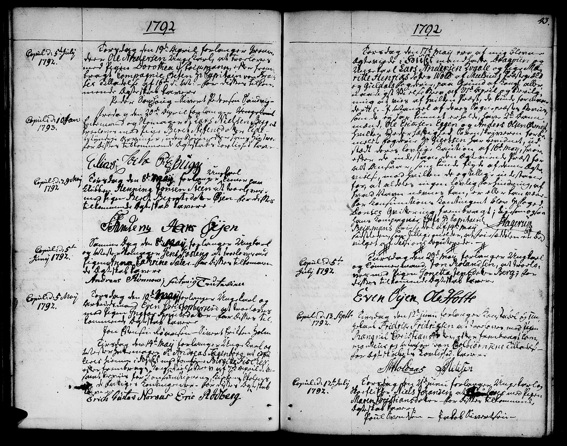 Ministerialprotokoller, klokkerbøker og fødselsregistre - Sør-Trøndelag, SAT/A-1456/601/L0041: Ministerialbok nr. 601A09, 1784-1801, s. 43
