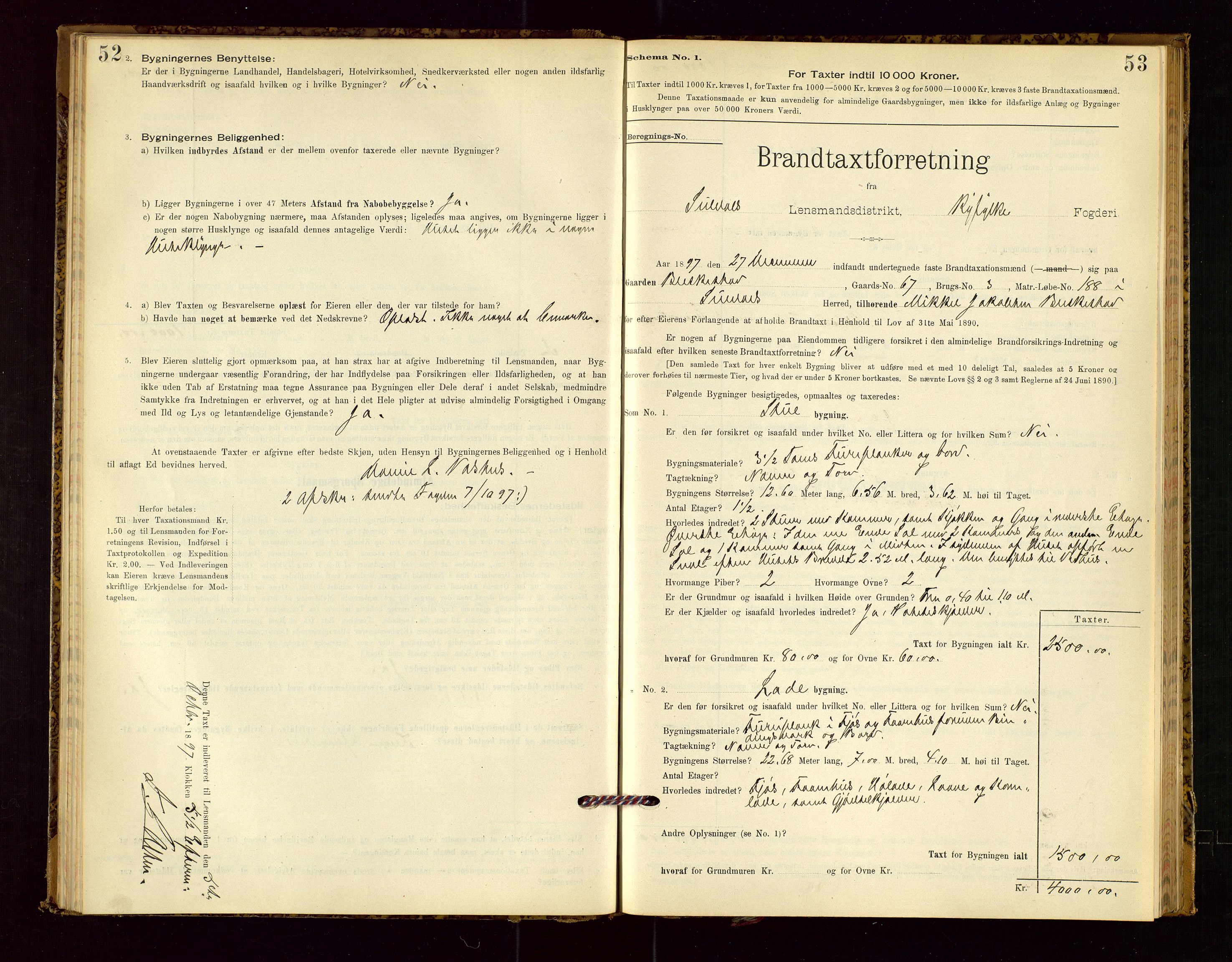 Suldal lensmannskontor, SAST/A-100419/Gob/L0001: "Brandtaxationsprotokol", 1894-1923, s. 52-53