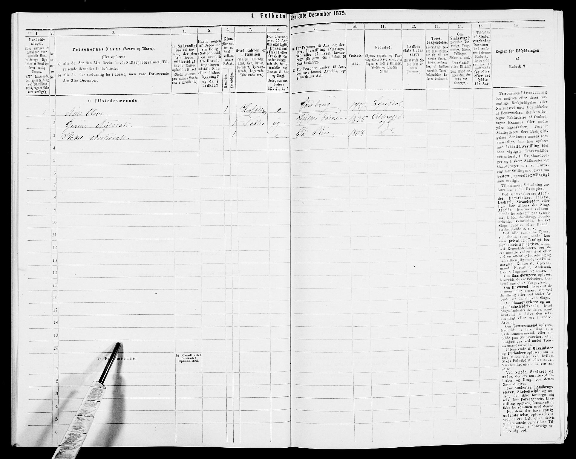 SAK, Folketelling 1875 for 1012P Oddernes prestegjeld, 1875, s. 114