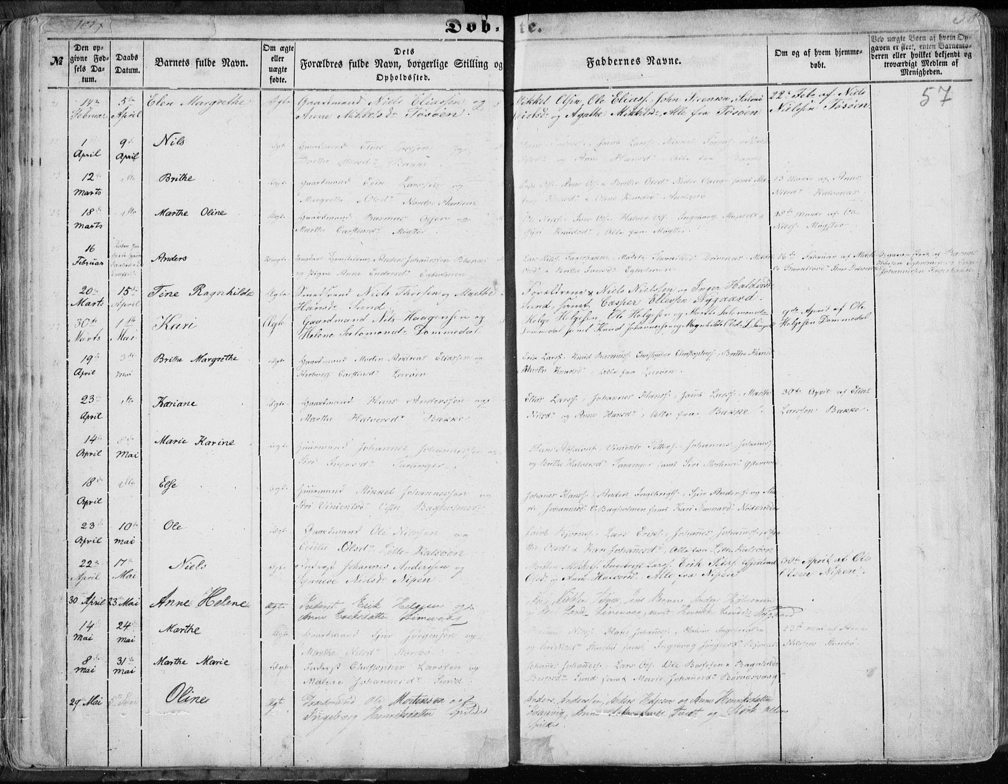 Sund sokneprestembete, AV/SAB-A-99930: Ministerialbok nr. A 14, 1850-1866, s. 57