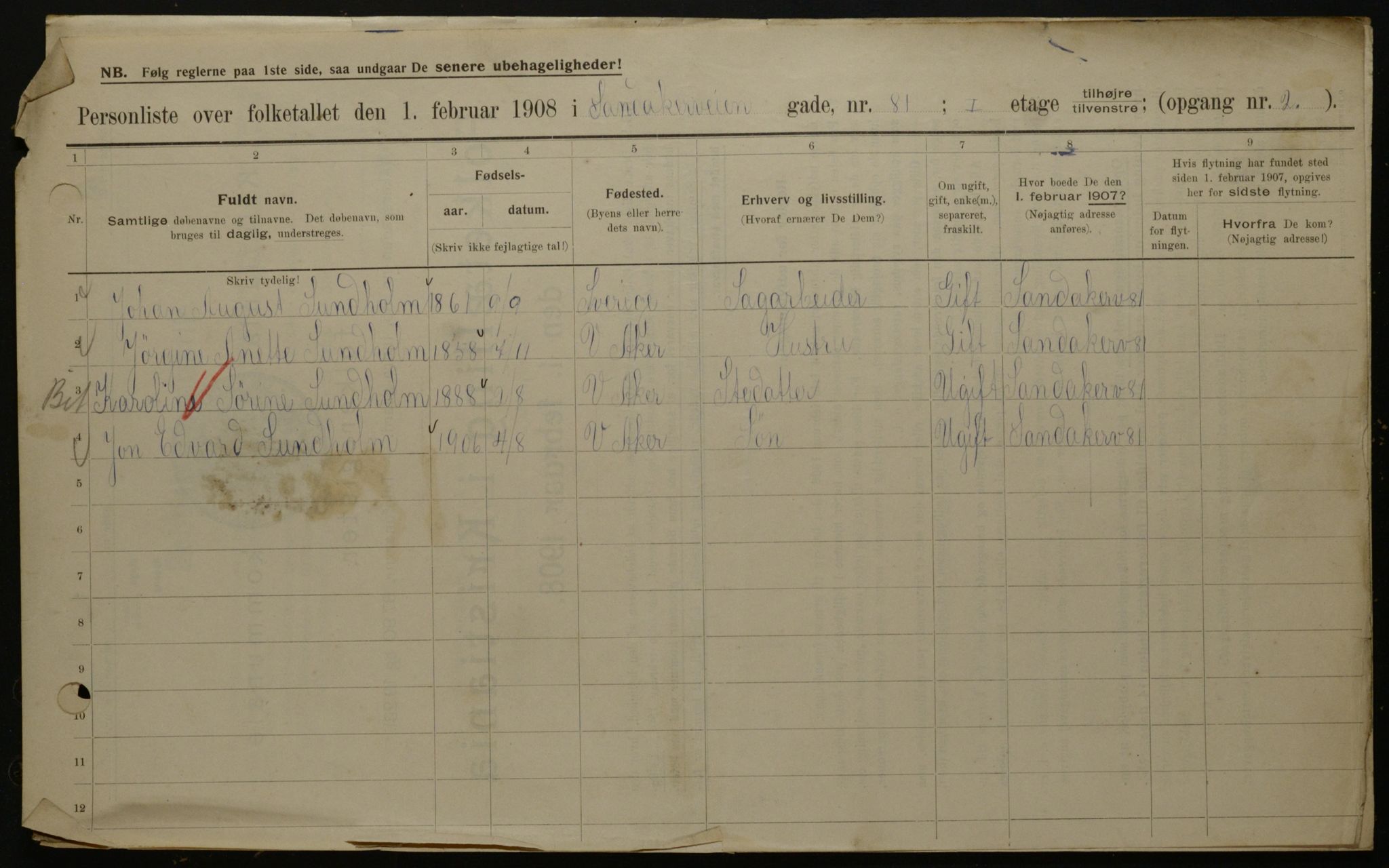 OBA, Kommunal folketelling 1.2.1908 for Kristiania kjøpstad, 1908, s. 78779