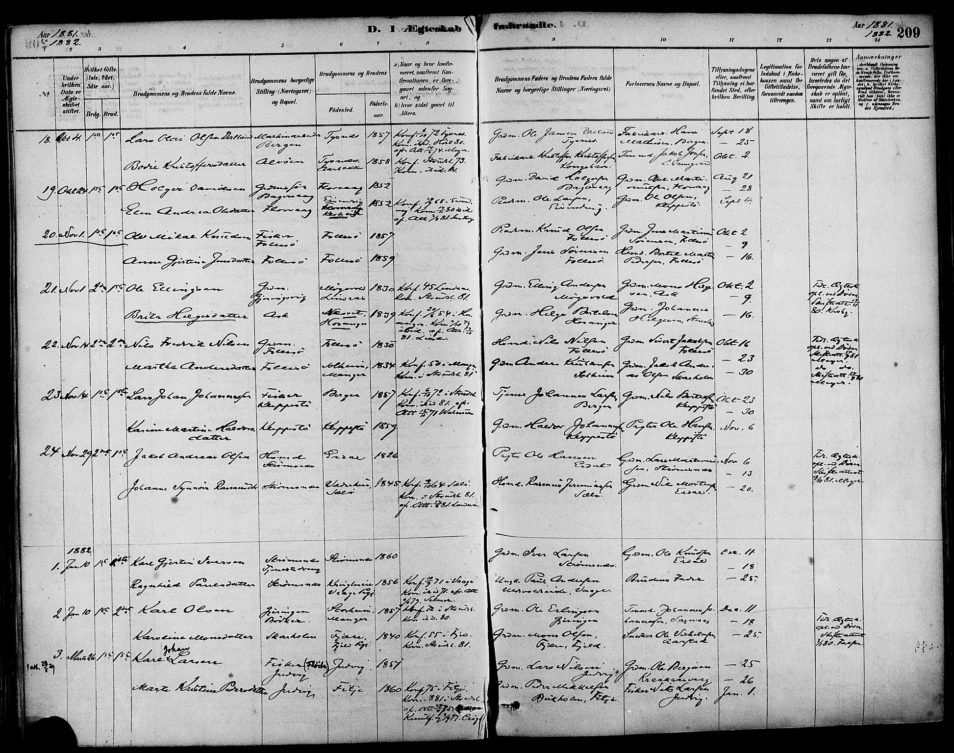 Askøy Sokneprestembete, AV/SAB-A-74101/H/Ha/Haa/Haab/L0001: Ministerialbok nr. B 1, 1878-1889, s. 209