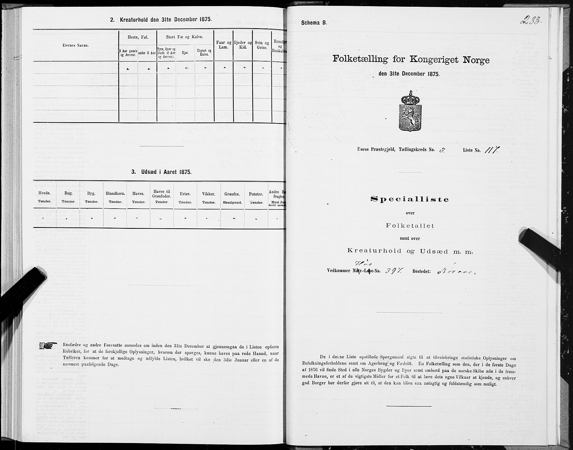 SAT, Folketelling 1875 for 1640P Røros prestegjeld, 1875, s. 2233