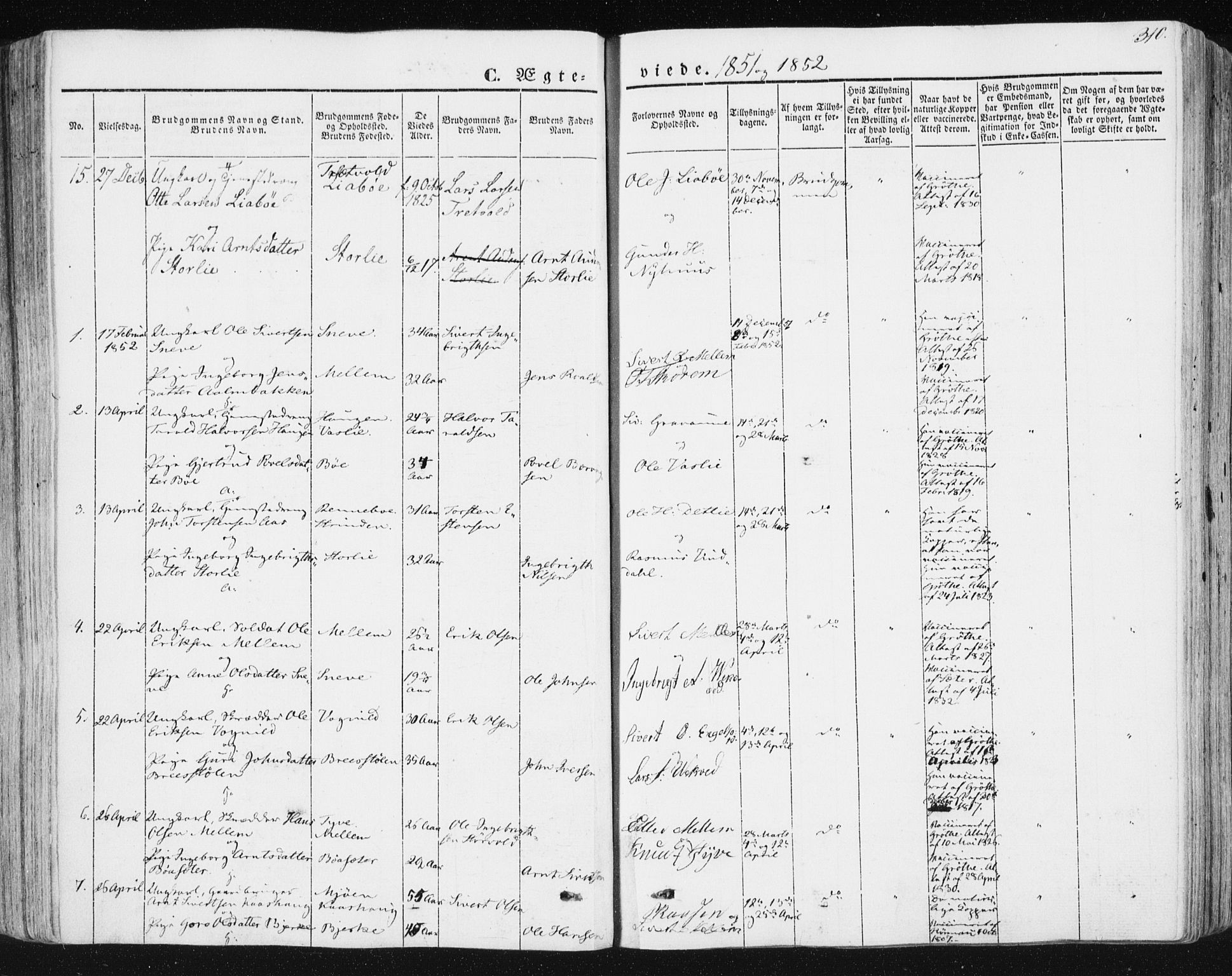 Ministerialprotokoller, klokkerbøker og fødselsregistre - Sør-Trøndelag, AV/SAT-A-1456/678/L0899: Ministerialbok nr. 678A08, 1848-1872, s. 310