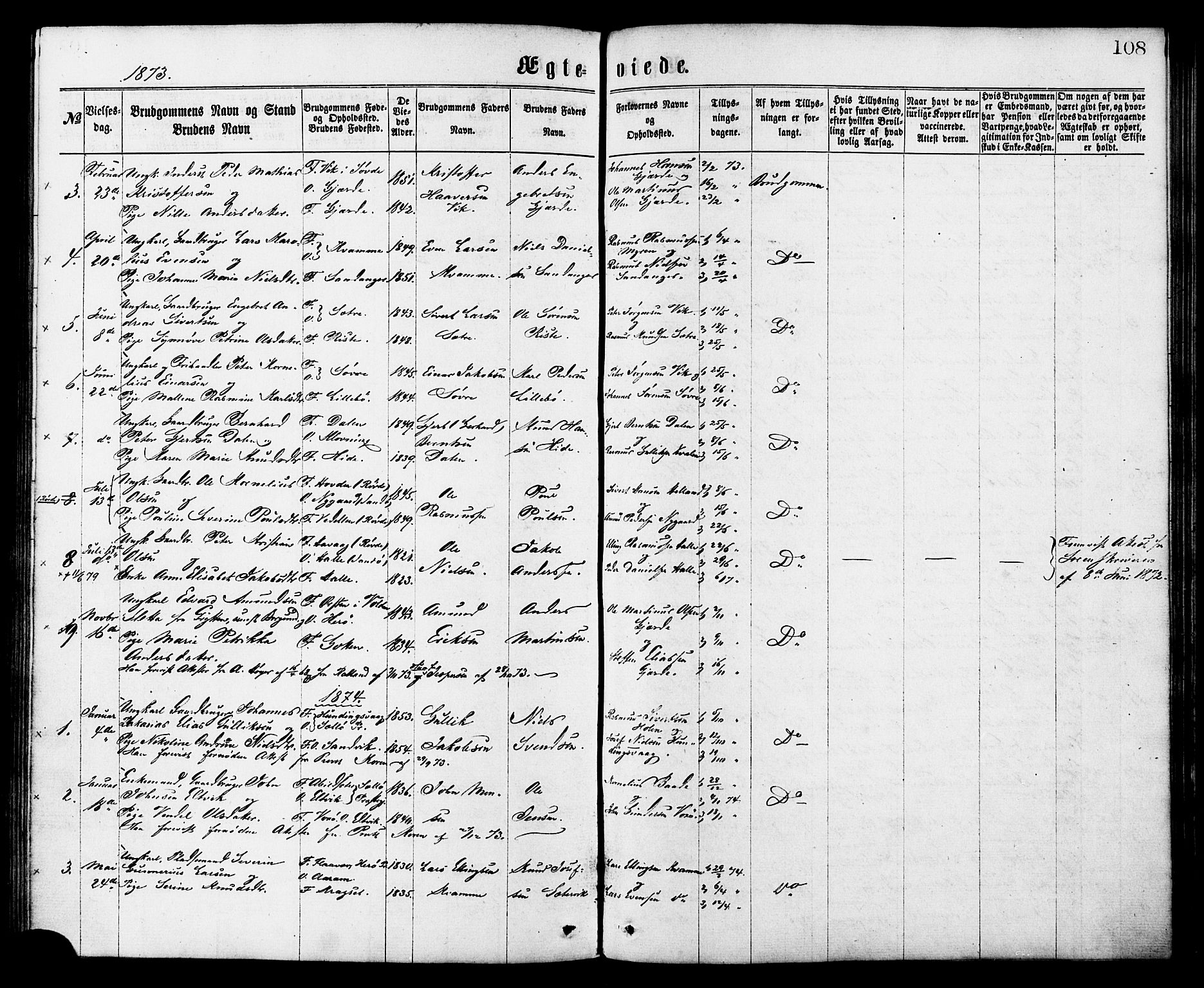 Ministerialprotokoller, klokkerbøker og fødselsregistre - Møre og Romsdal, AV/SAT-A-1454/503/L0035: Ministerialbok nr. 503A03, 1865-1884, s. 108