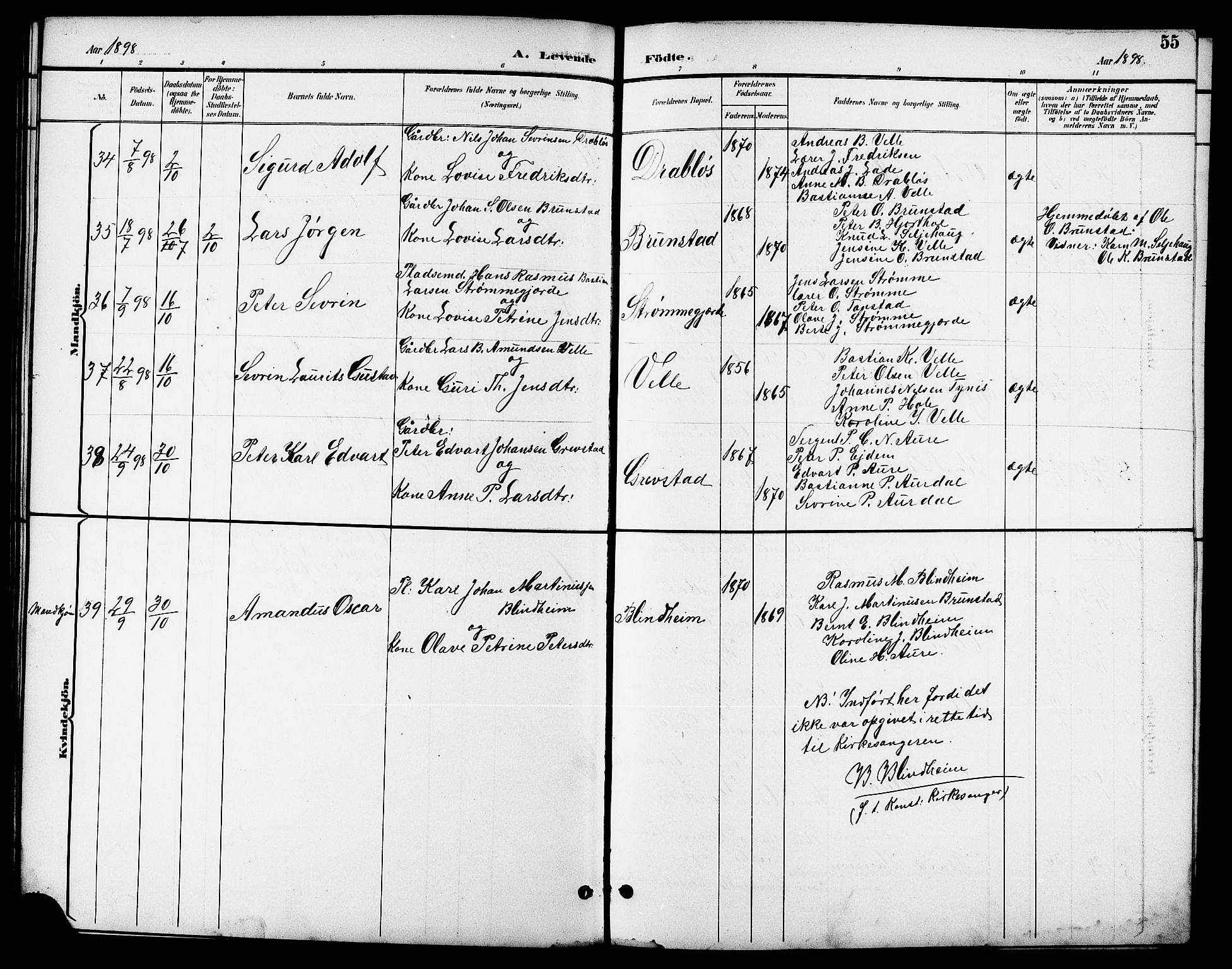 Ministerialprotokoller, klokkerbøker og fødselsregistre - Møre og Romsdal, AV/SAT-A-1454/523/L0340: Klokkerbok nr. 523C03, 1892-1902, s. 55