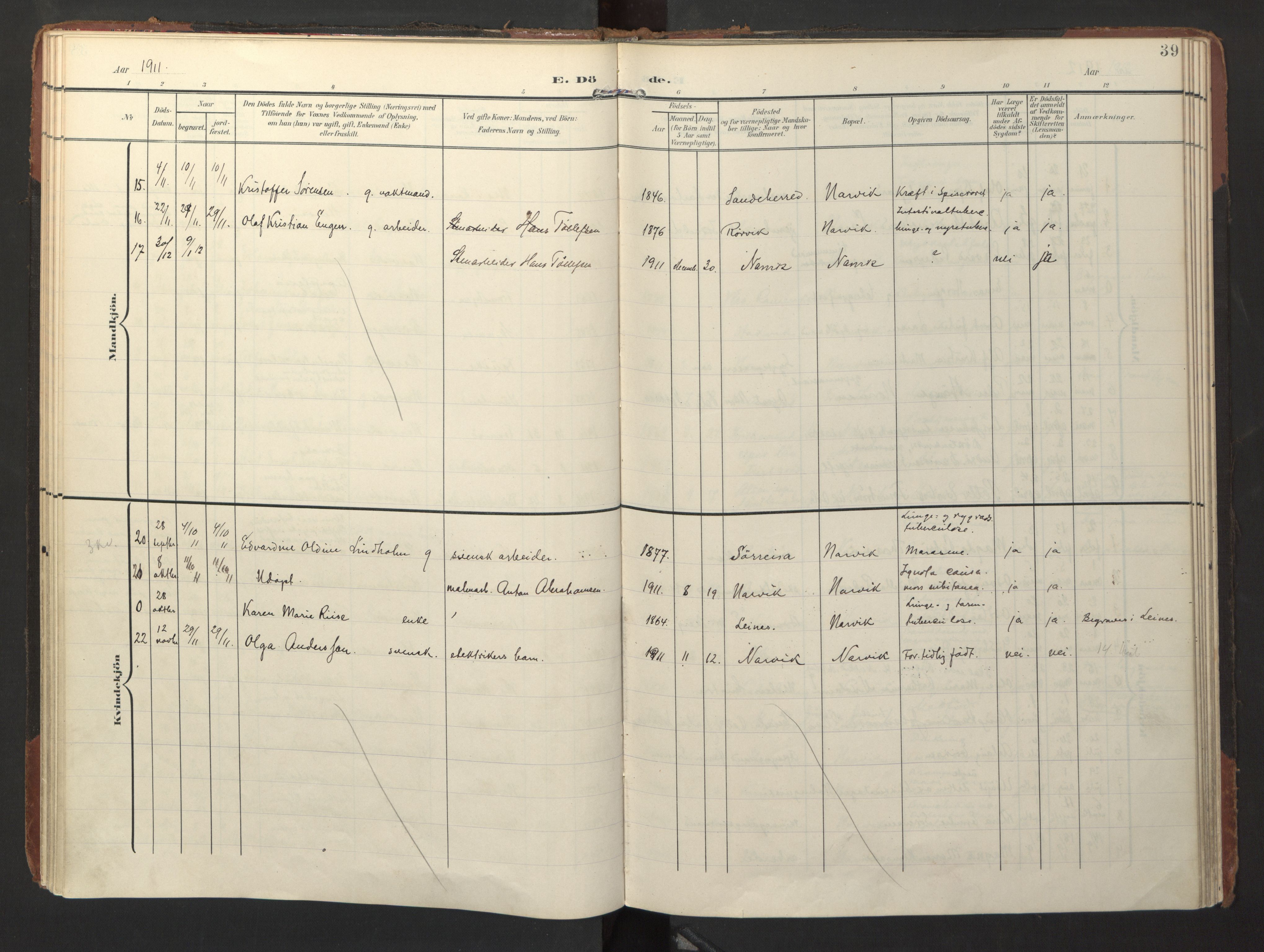 Ministerialprotokoller, klokkerbøker og fødselsregistre - Nordland, AV/SAT-A-1459/871/L1000: Ministerialbok nr. 871A16, 1902-1925, s. 39