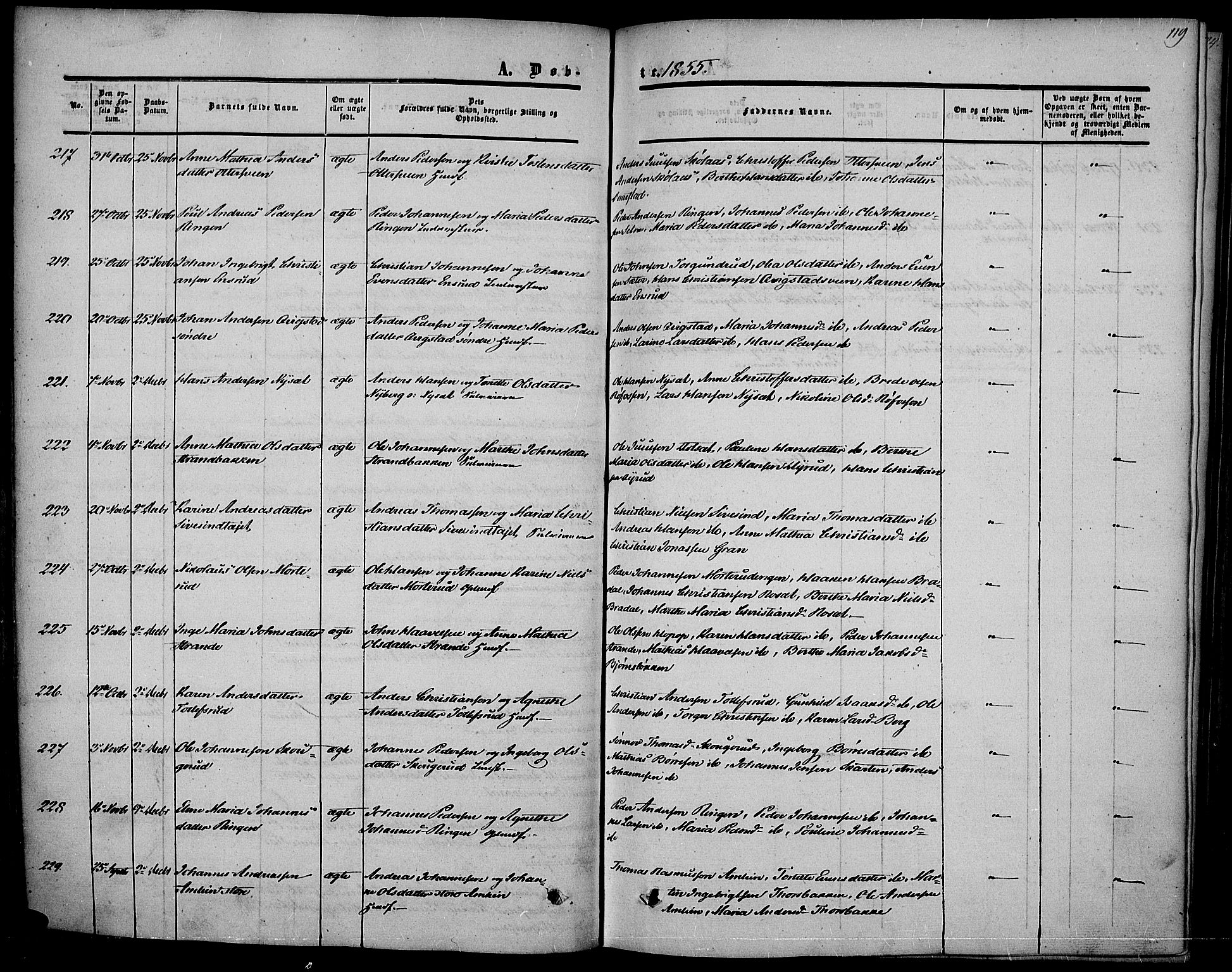 Vestre Toten prestekontor, SAH/PREST-108/H/Ha/Haa/L0005: Ministerialbok nr. 5, 1850-1855, s. 119