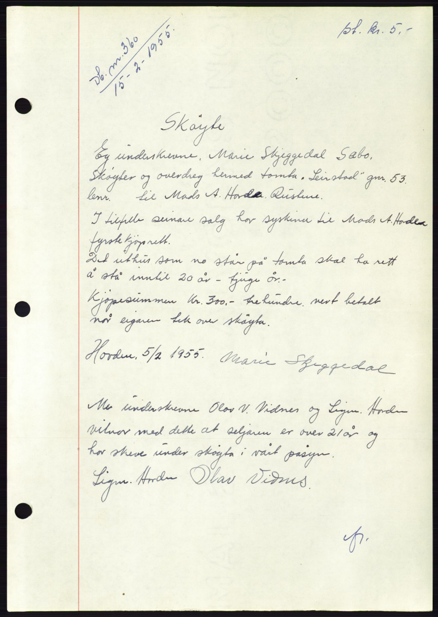 Søre Sunnmøre sorenskriveri, AV/SAT-A-4122/1/2/2C/L0100: Pantebok nr. 26A, 1954-1955, Dagboknr: 360/1955