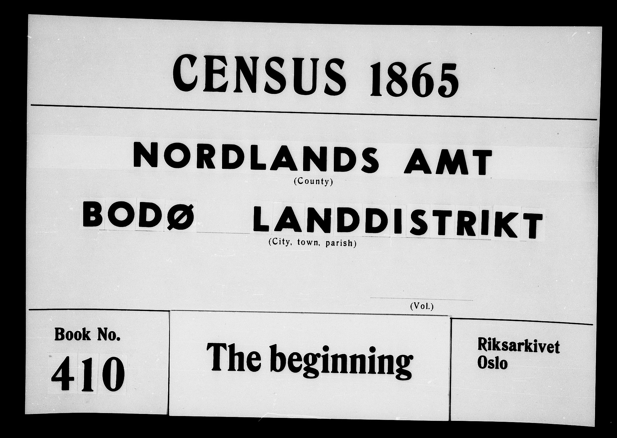 RA, Folketelling 1865 for 1843L Bodø prestegjeld, Bodø landsokn, 1865, s. 1