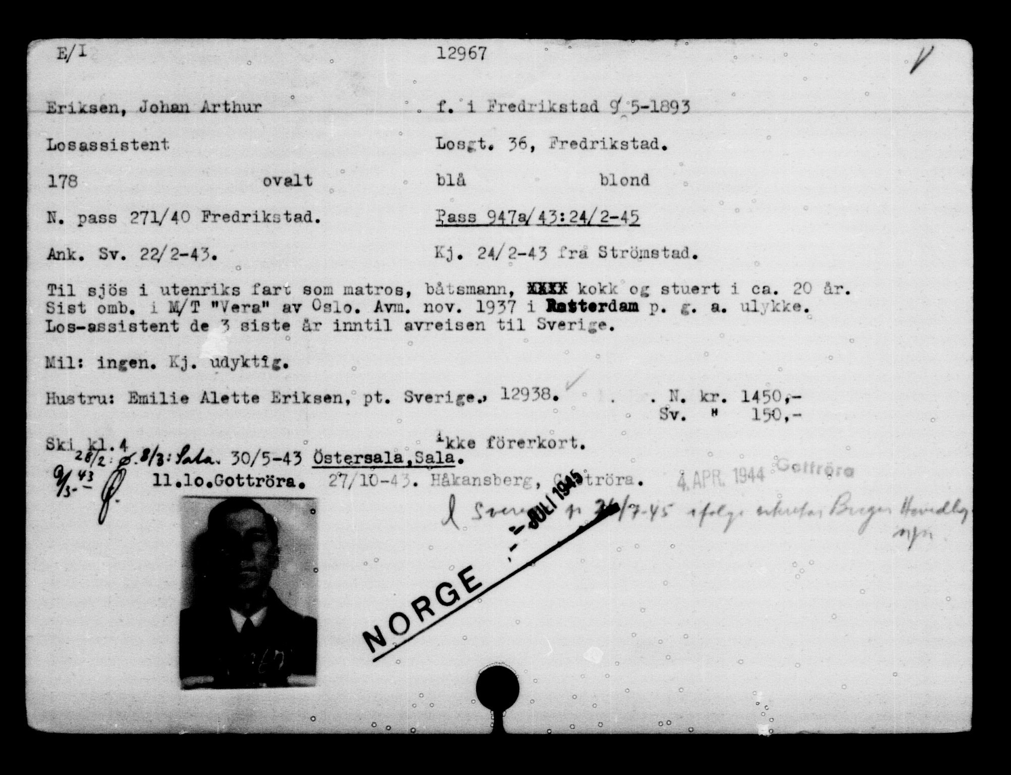 Den Kgl. Norske Legasjons Flyktningskontor, AV/RA-S-6753/V/Va/L0007: Kjesäterkartoteket.  Flyktningenr. 12700-15723, 1940-1945, s. 313