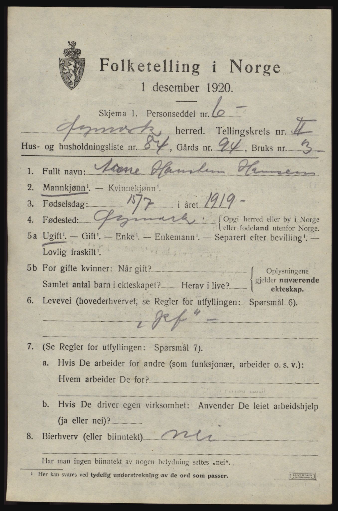 SAO, Folketelling 1920 for 0119 Øymark herred, 1920, s. 2387
