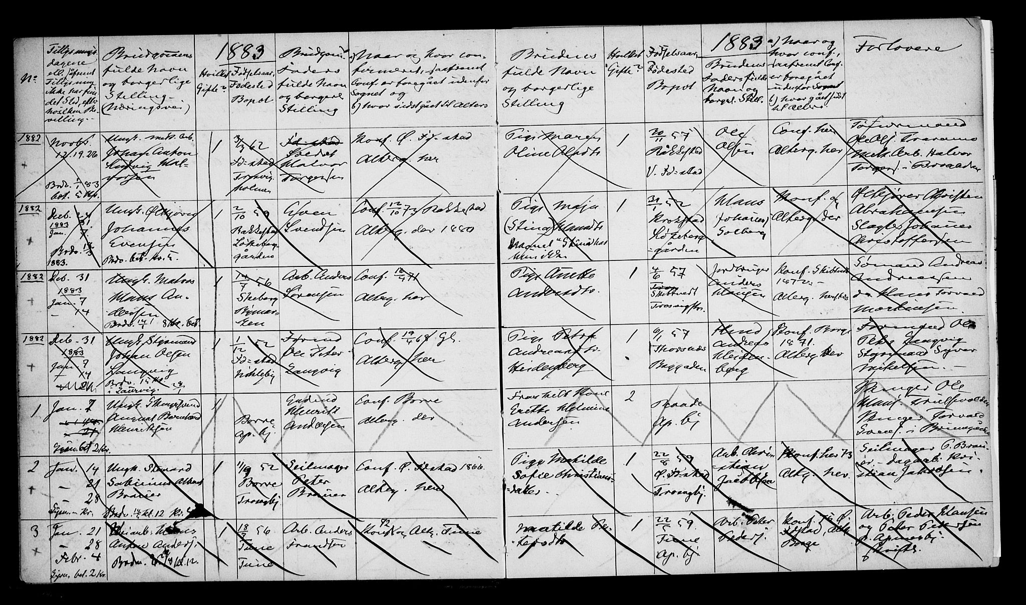 Fredrikstad domkirkes prestekontor Kirkebøker, AV/SAO-A-10906/H/Ha/L0001: Lysningsprotokoll nr. 1, 1883-1903