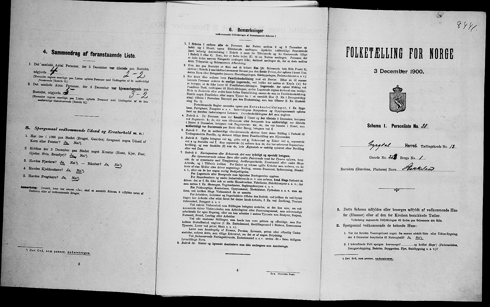 SAK, Folketelling 1900 for 1032 Lyngdal herred, 1900, s. 1901