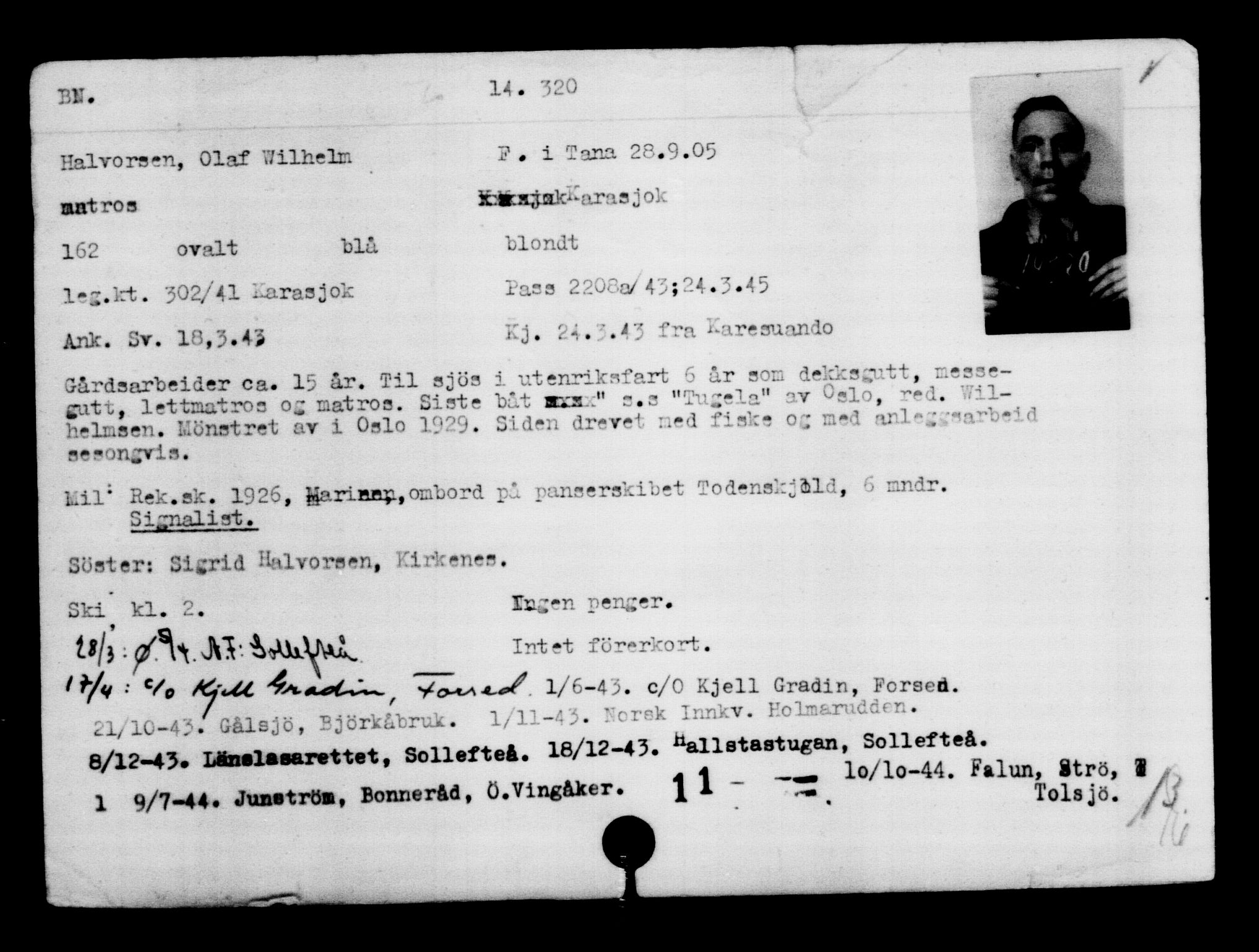 Den Kgl. Norske Legasjons Flyktningskontor, AV/RA-S-6753/V/Va/L0007: Kjesäterkartoteket.  Flyktningenr. 12700-15723, 1940-1945, s. 1875