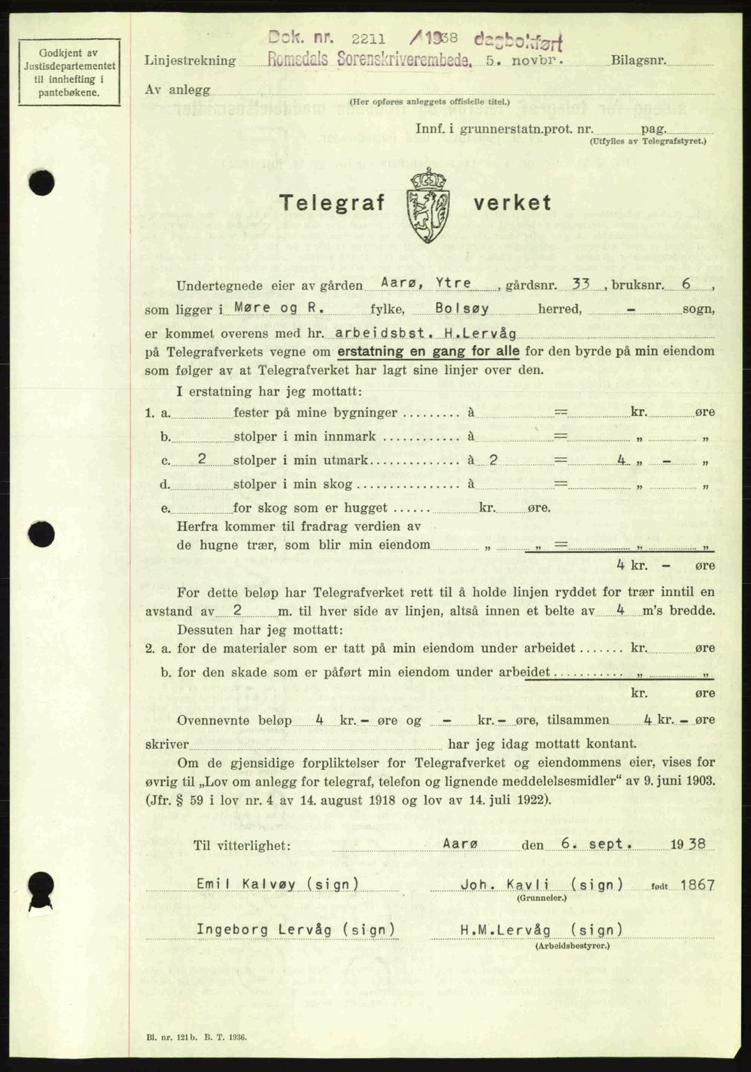 Romsdal sorenskriveri, SAT/A-4149/1/2/2C: Pantebok nr. A5, 1938-1938, Dagboknr: 2211/1938