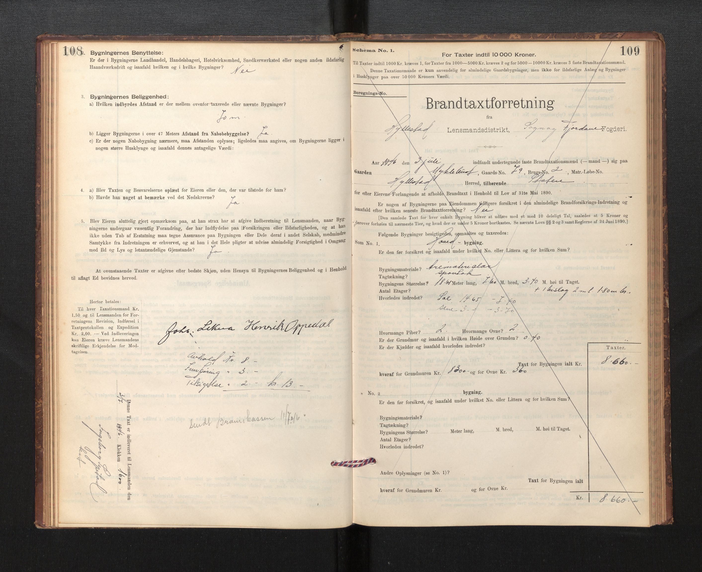 Lensmannen i Hyllestad, AV/SAB-A-28301/0012/L0004: Branntakstprotokoll, skjematakst, 1894-1950, s. 108-109