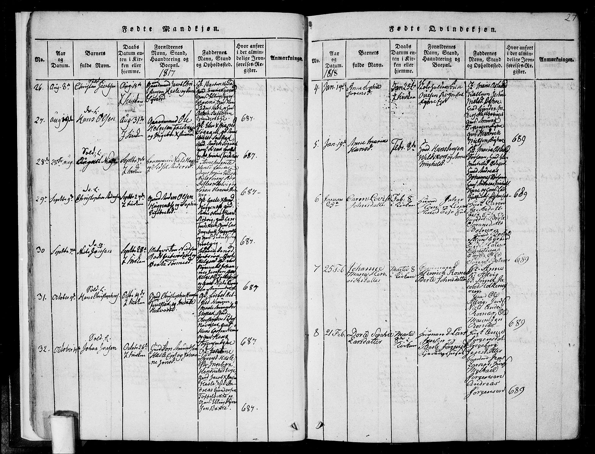 Rygge prestekontor Kirkebøker, SAO/A-10084b/F/Fa/L0003: Ministerialbok nr. 3, 1814-1836, s. 26-27
