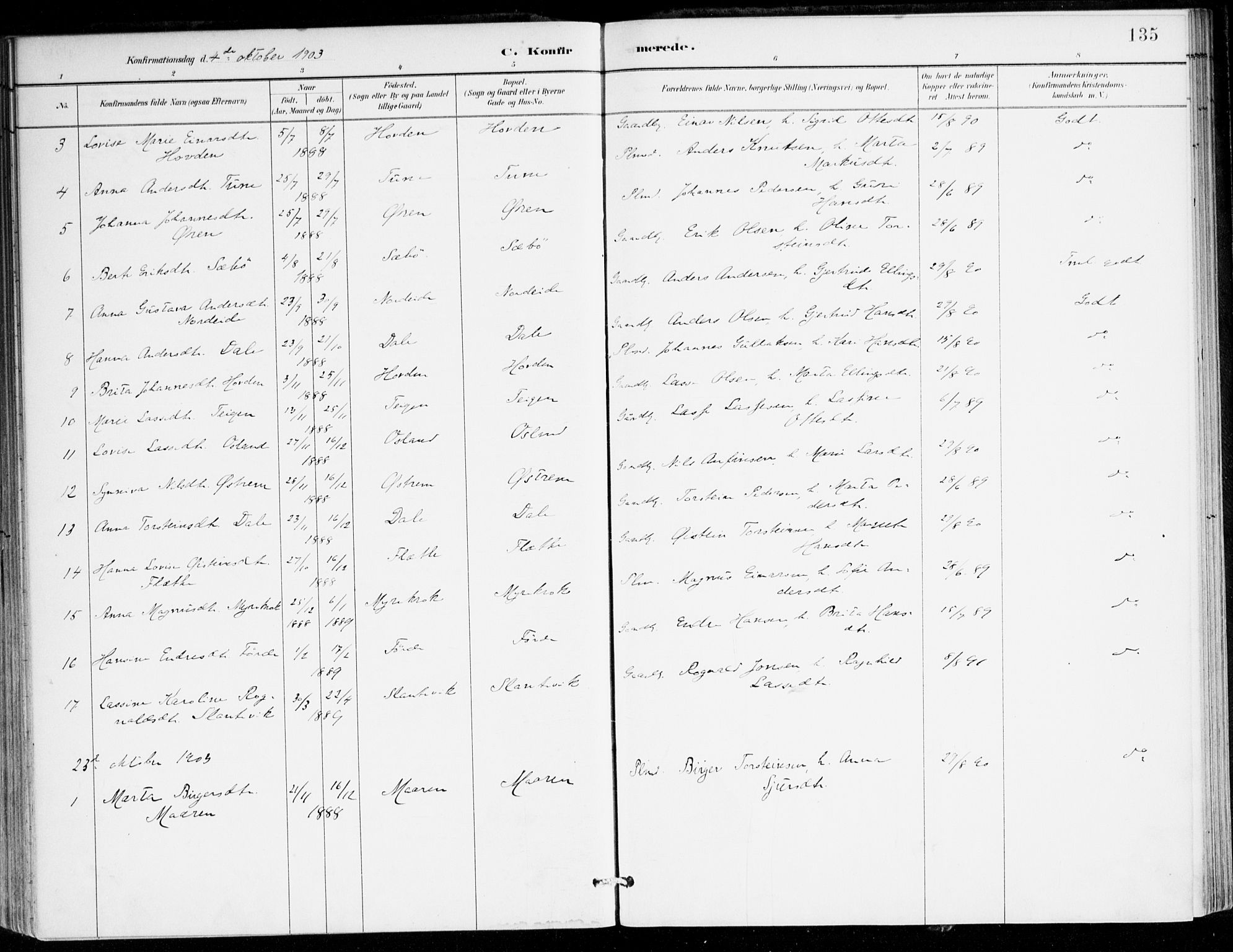 Lavik sokneprestembete, AV/SAB-A-80901: Ministerialbok nr. C 1, 1882-1904, s. 135