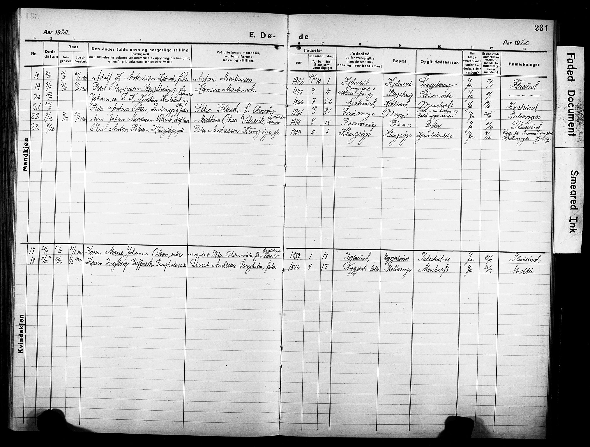 Ministerialprotokoller, klokkerbøker og fødselsregistre - Møre og Romsdal, AV/SAT-A-1454/507/L0084: Klokkerbok nr. 507C07, 1919-1932, s. 231