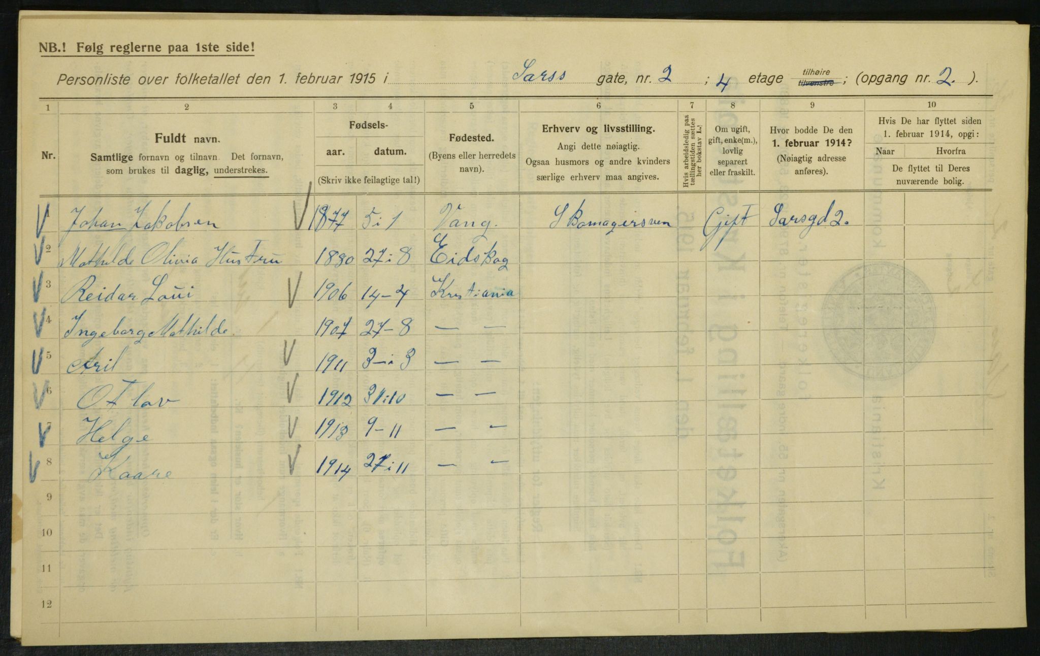 OBA, Kommunal folketelling 1.2.1915 for Kristiania, 1915, s. 88844