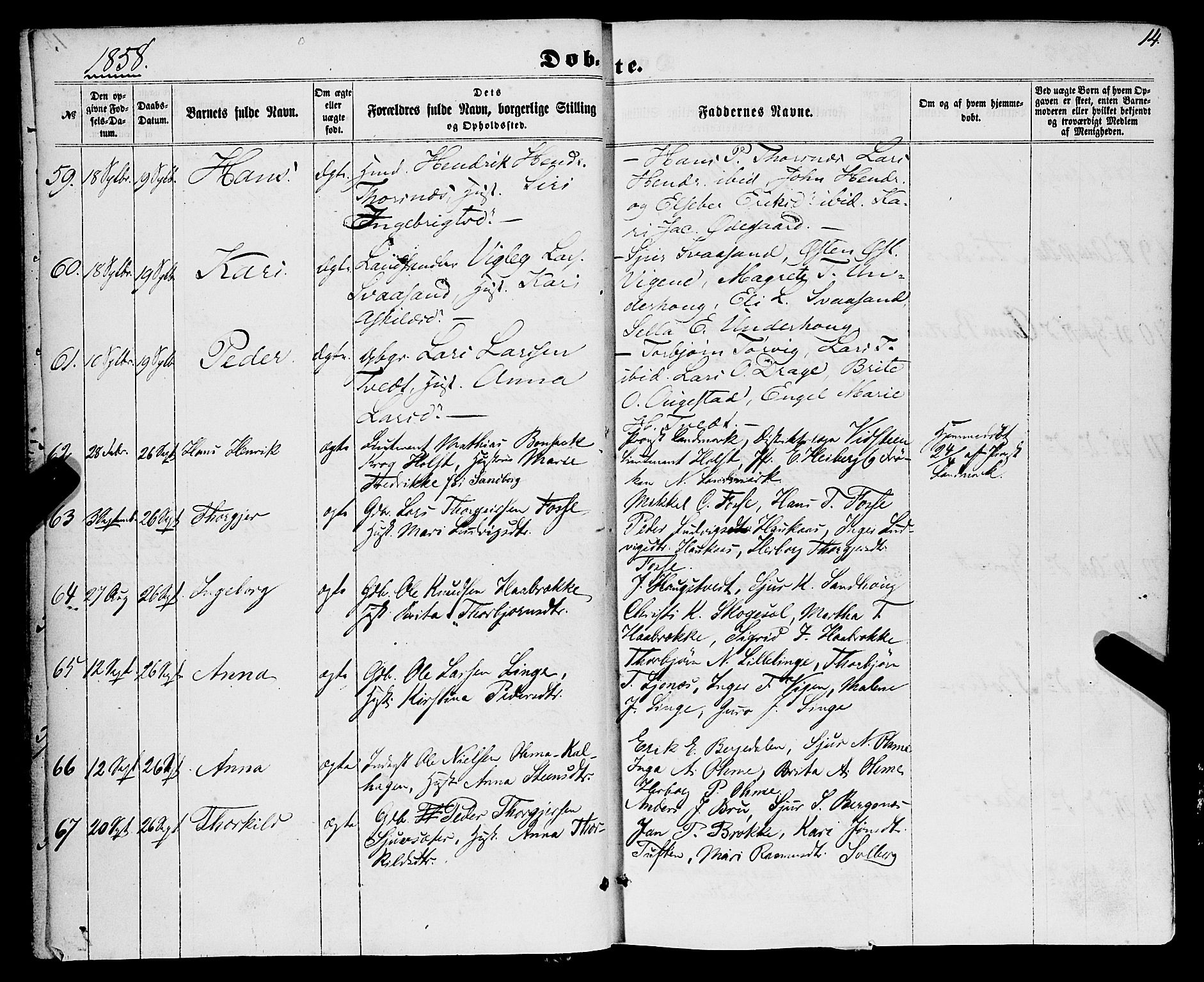 Strandebarm sokneprestembete, AV/SAB-A-78401/H/Haa: Ministerialbok nr. A 8, 1858-1872, s. 14