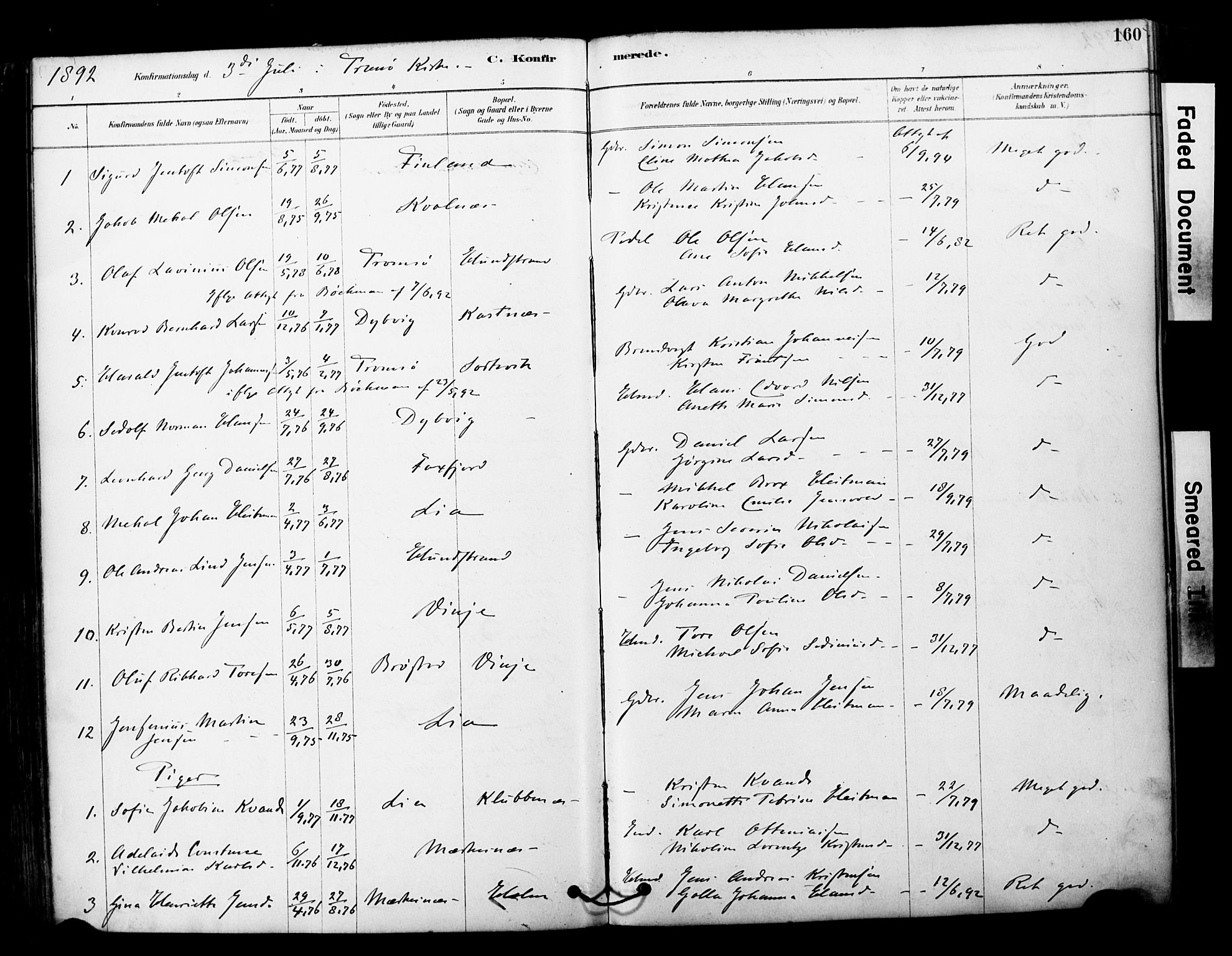 Tranøy sokneprestkontor, AV/SATØ-S-1313/I/Ia/Iaa/L0011kirke: Ministerialbok nr. 11, 1878-1904, s. 160