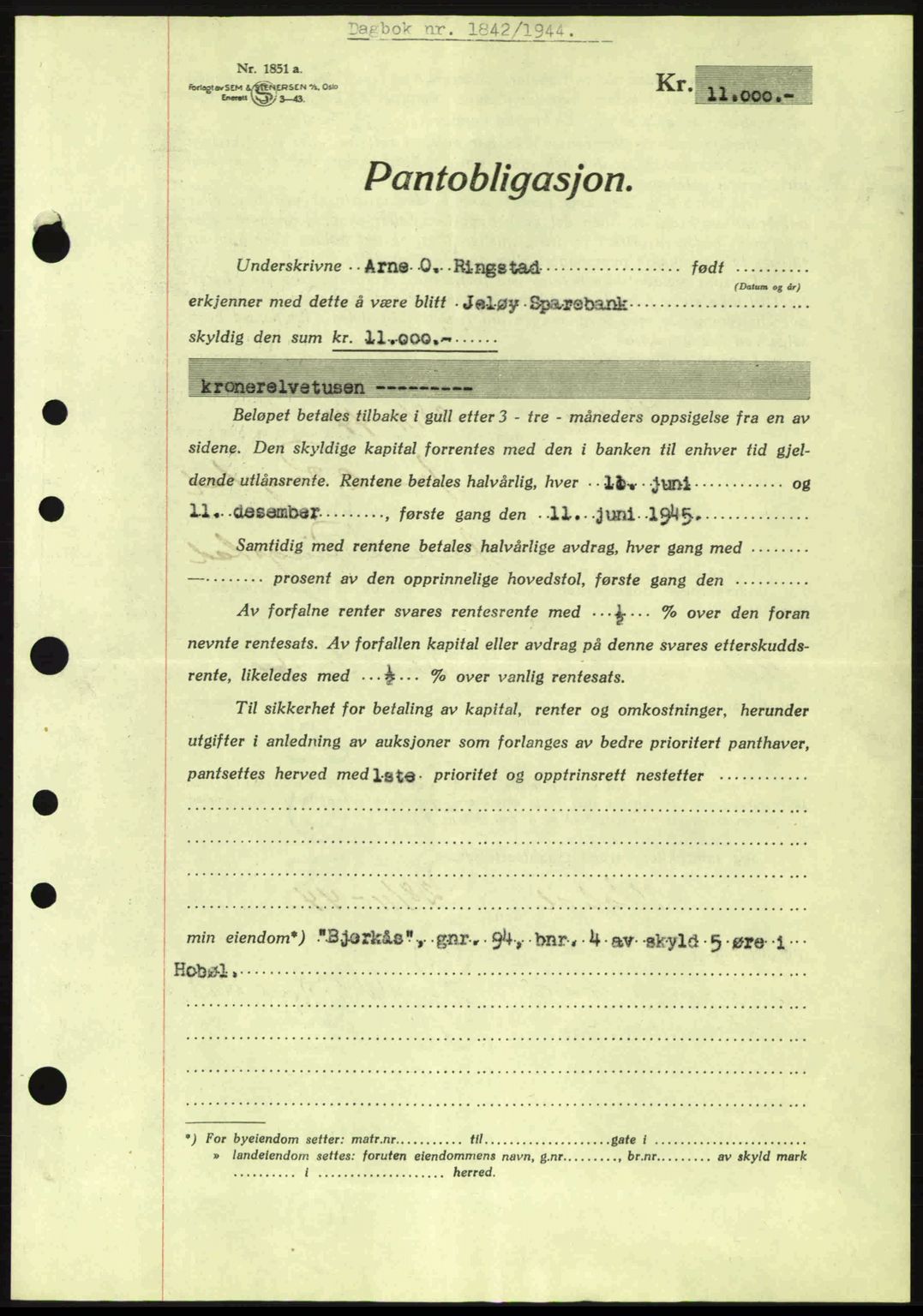 Moss sorenskriveri, SAO/A-10168: Pantebok nr. B13, 1943-1945, Dagboknr: 1842/1944