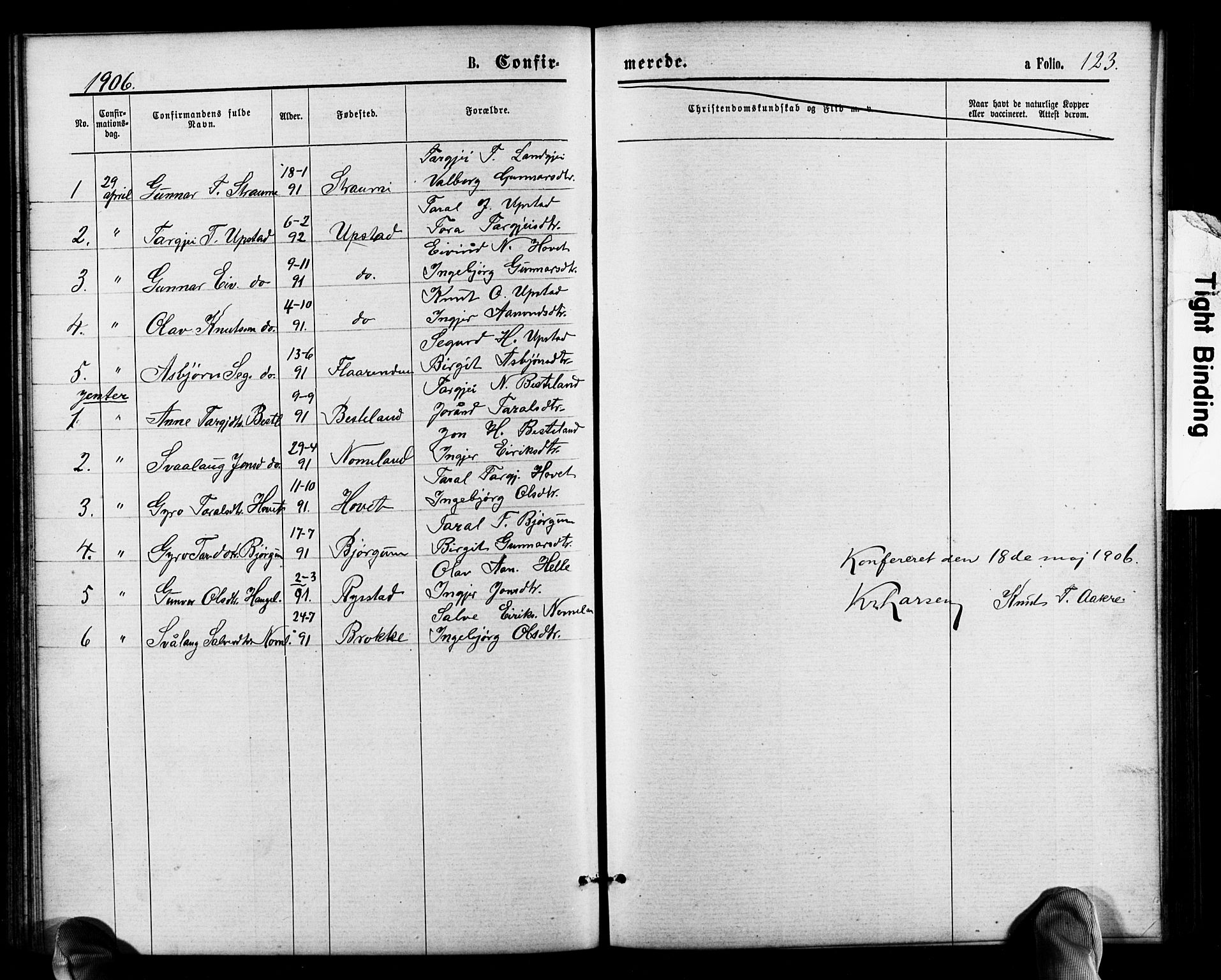 Valle sokneprestkontor, AV/SAK-1111-0044/F/Fb/Fbb/L0002: Klokkerbok nr. B 2, 1875-1921, s. 123
