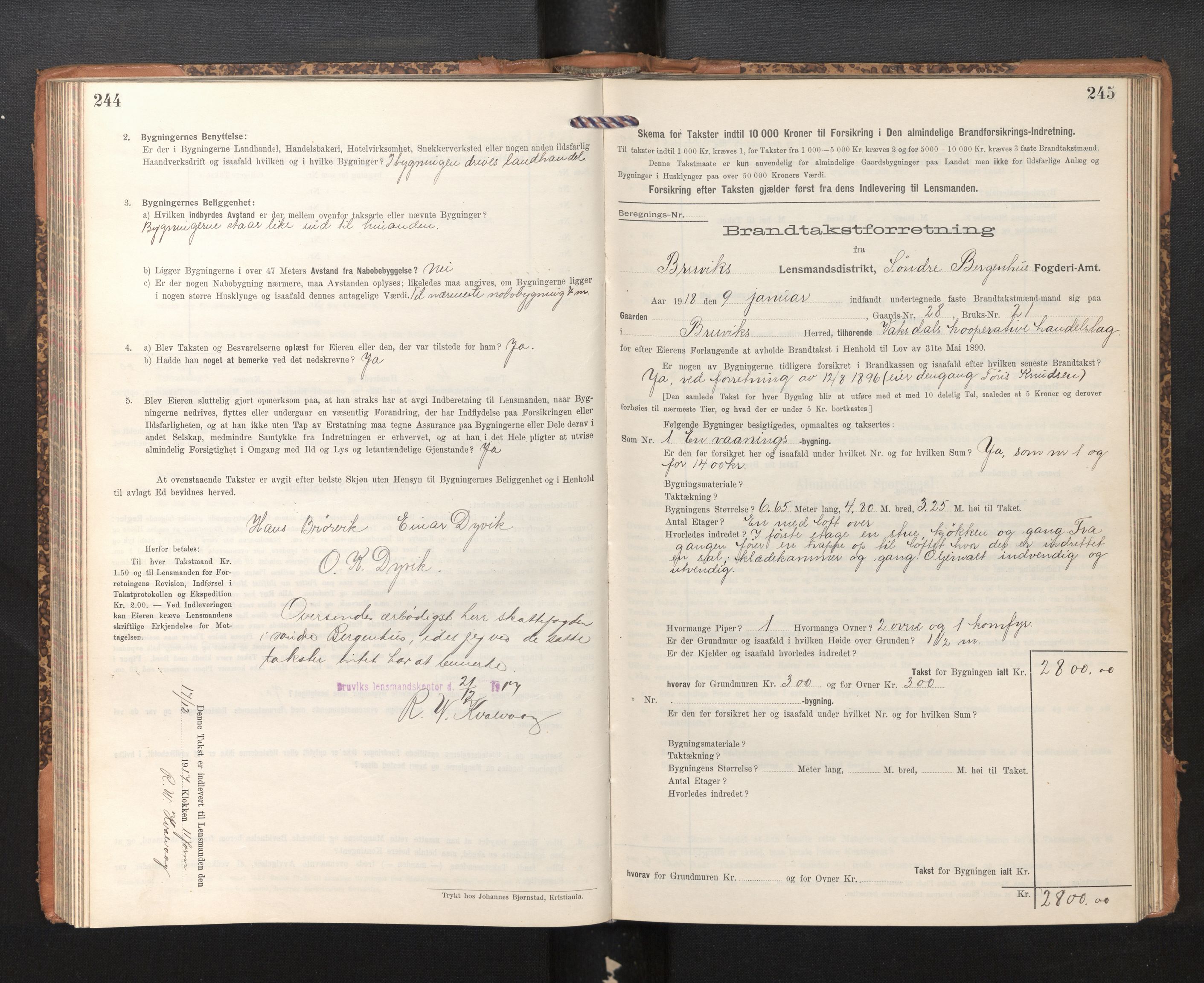 Lensmannen i Bruvik, AV/SAB-A-31301/0012/L0008: Branntakstprotokoll, skjematakst, 1914-1919, s. 244-245