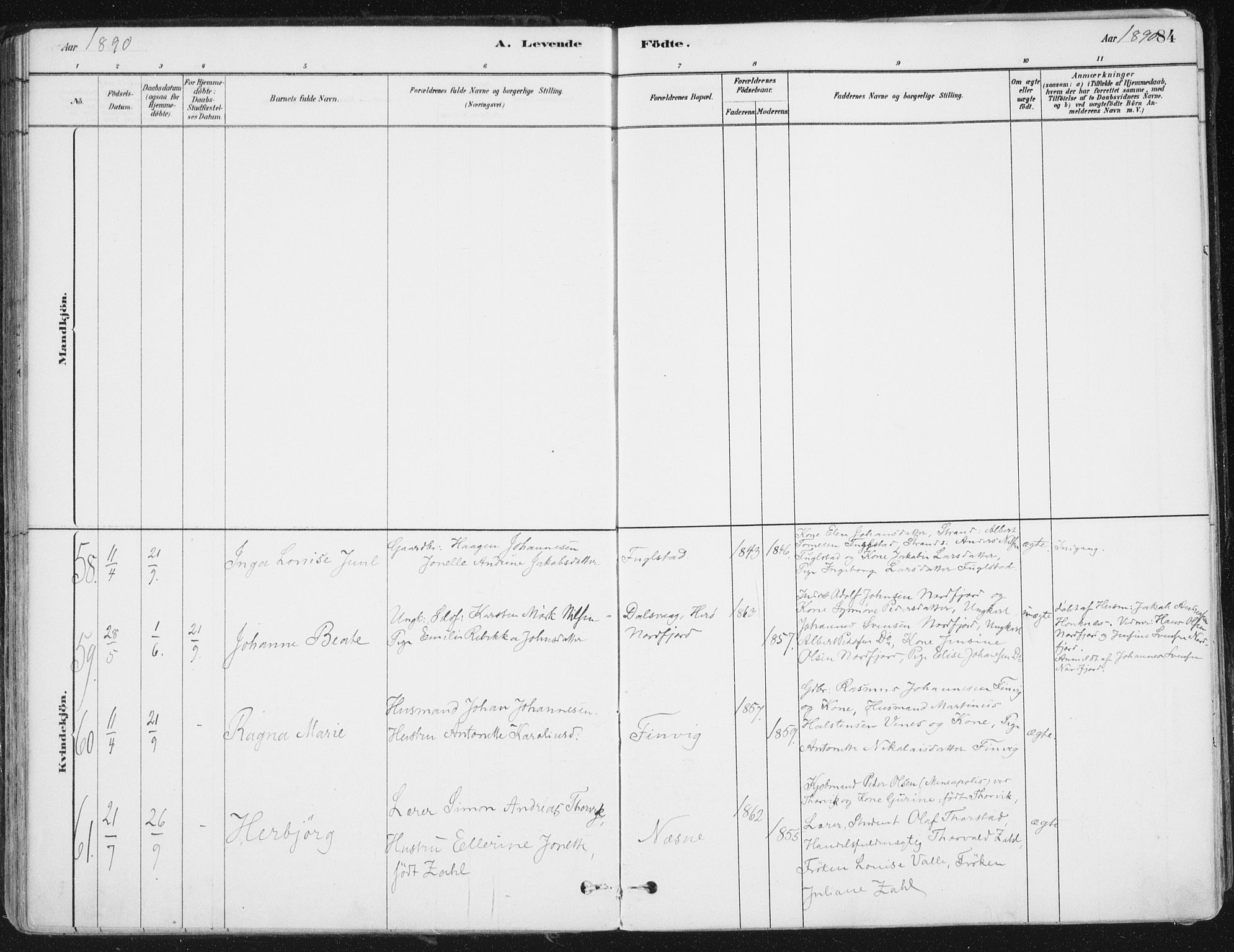 Ministerialprotokoller, klokkerbøker og fødselsregistre - Nordland, AV/SAT-A-1459/838/L0552: Ministerialbok nr. 838A10, 1880-1910, s. 84