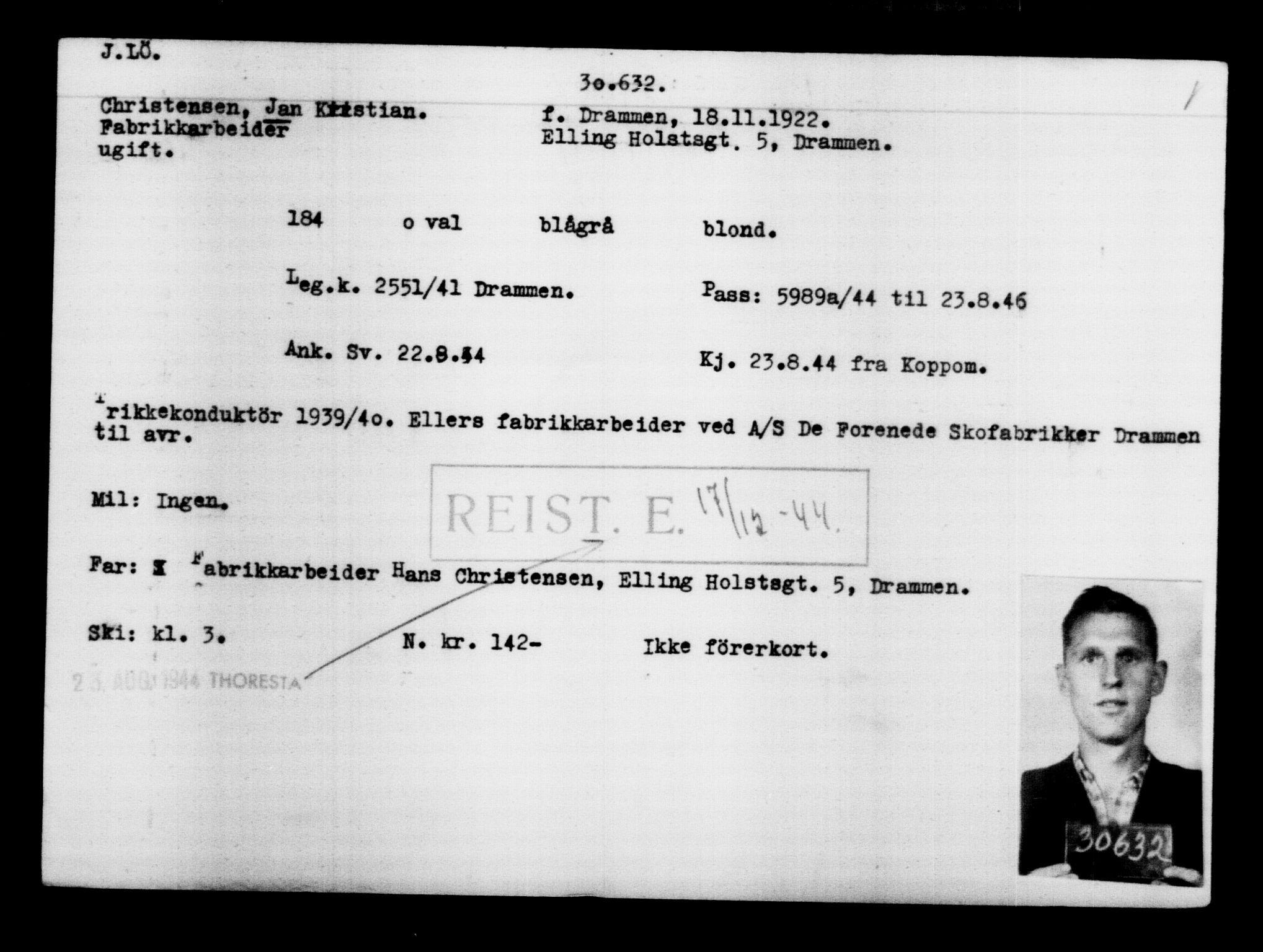 Utenriksstasjonene, Legasjonen i Stockholm, Flyktningkontoret, AV/RA-S-6753/V/Va/L0012: Kjesäterkartoteket, flyktninger med registreringsnr. 28300-31566, 1940-1945, s. 2542