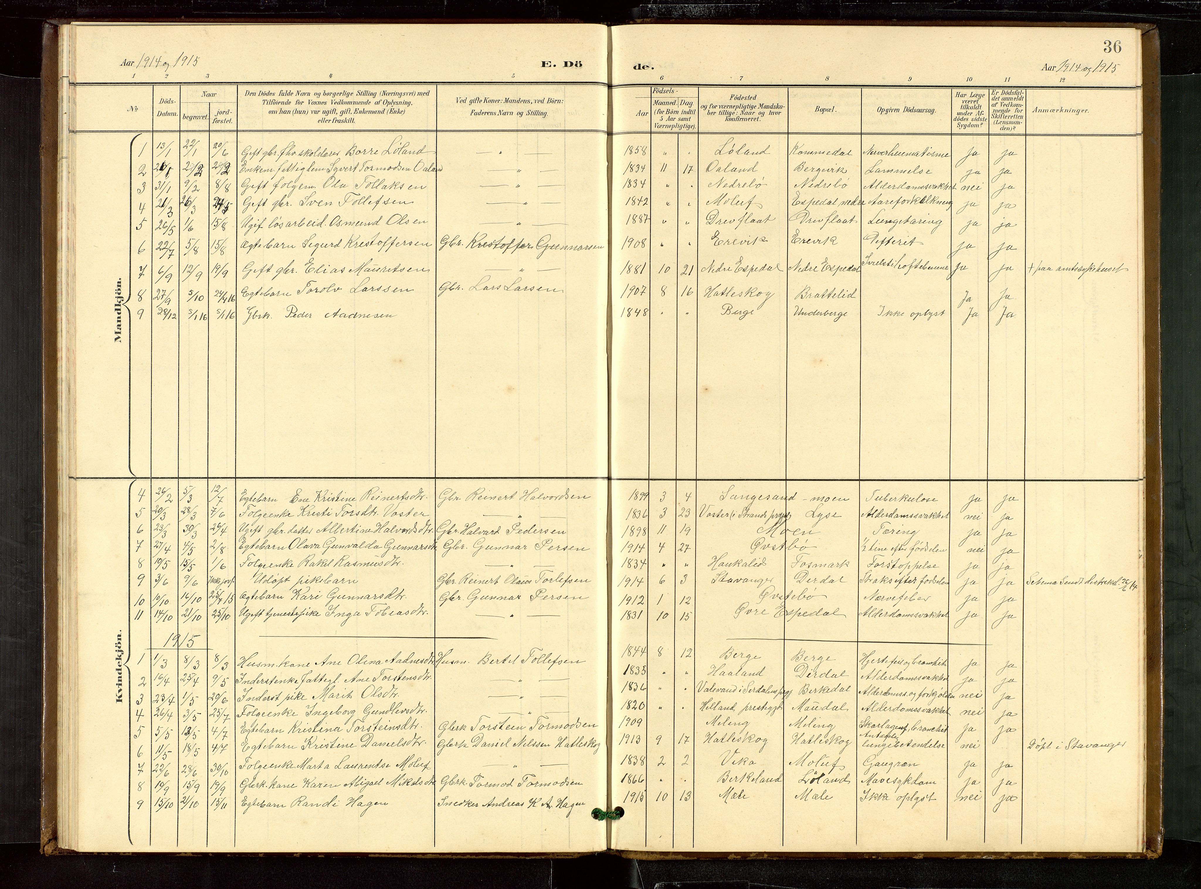 Høgsfjord sokneprestkontor, SAST/A-101624/H/Ha/Hab/L0010: Klokkerbok nr. B 10, 1900-1922, s. 36