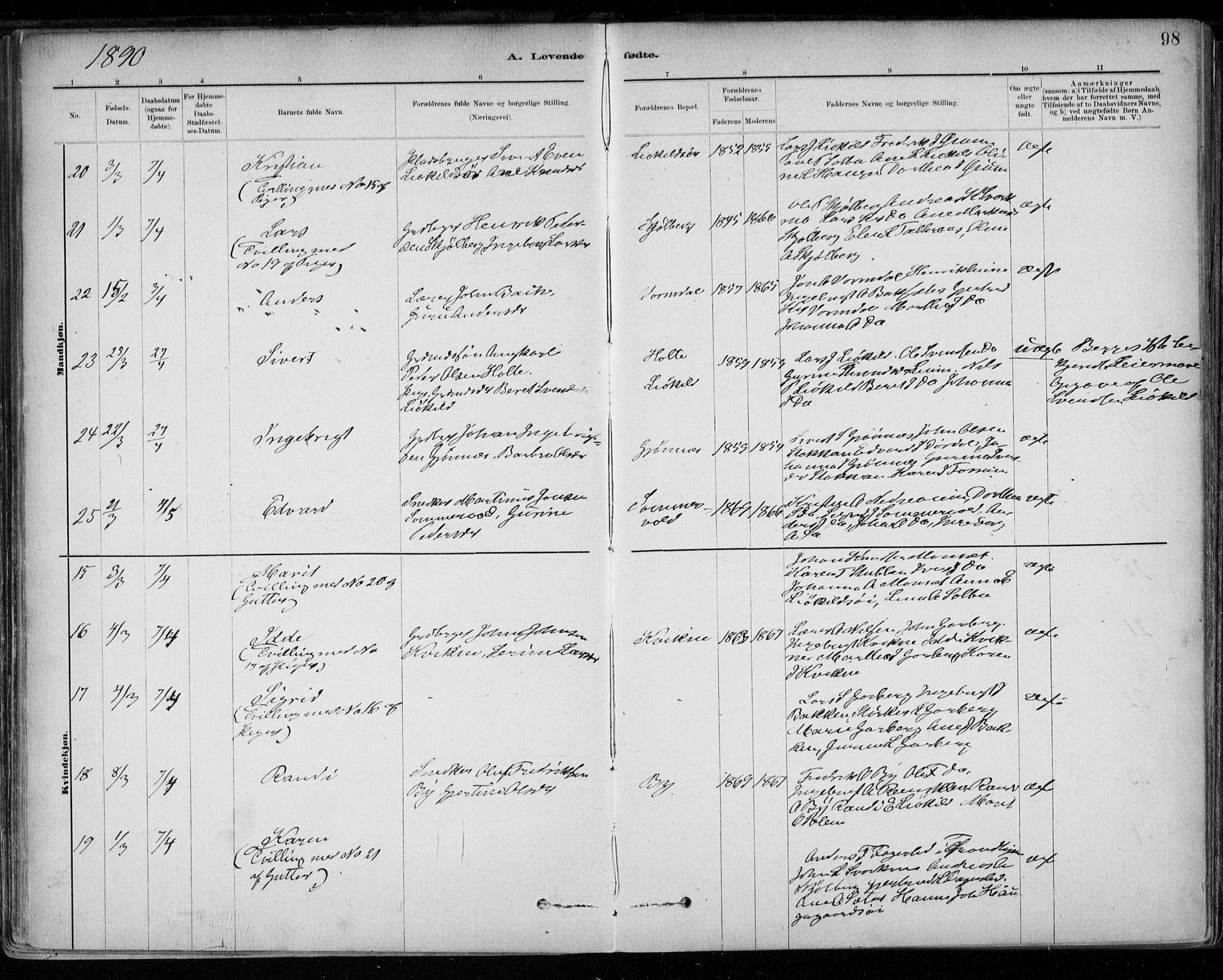 Ministerialprotokoller, klokkerbøker og fødselsregistre - Sør-Trøndelag, AV/SAT-A-1456/668/L0809: Ministerialbok nr. 668A09, 1881-1895, s. 98