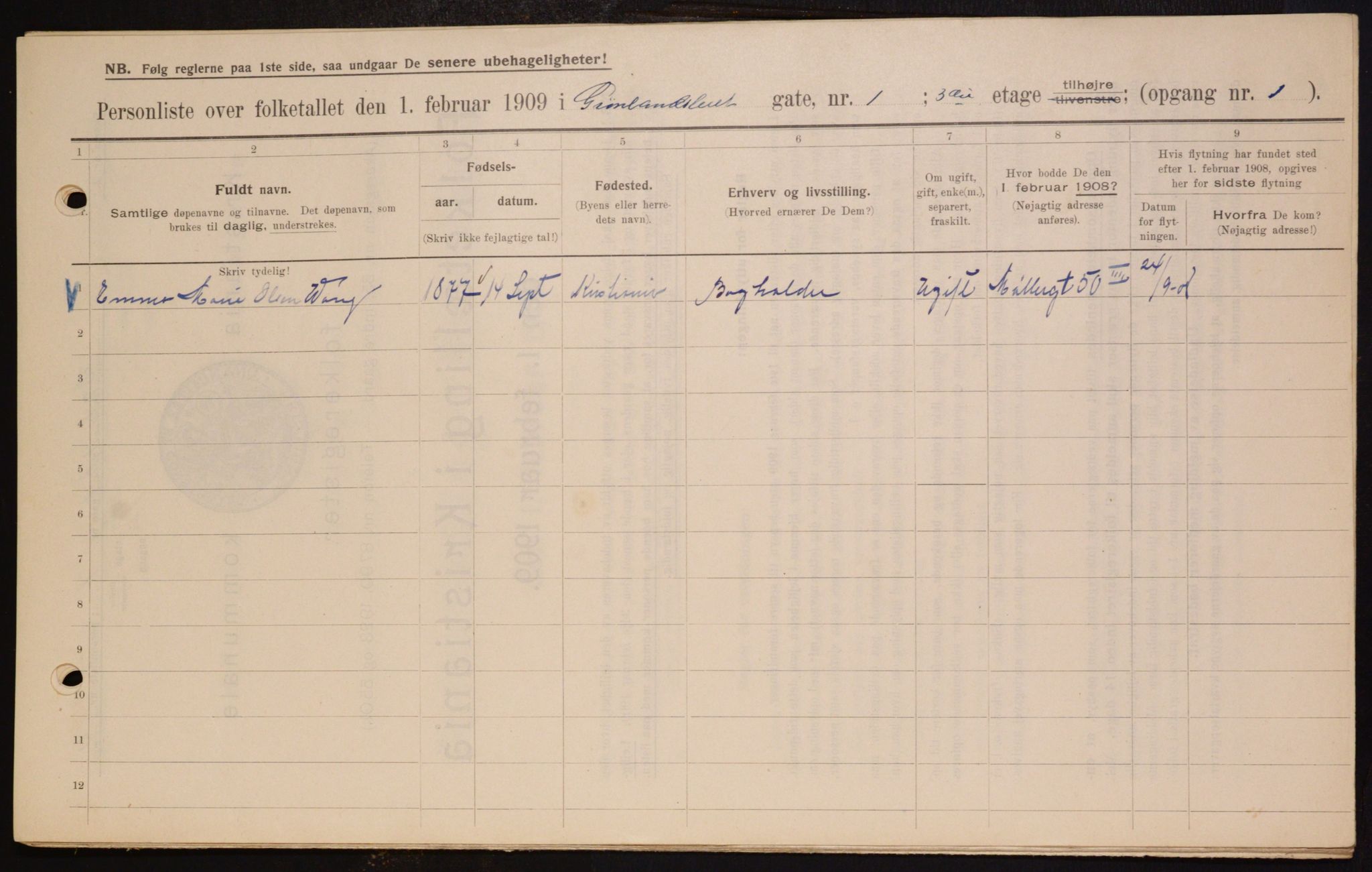 OBA, Kommunal folketelling 1.2.1909 for Kristiania kjøpstad, 1909, s. 28728