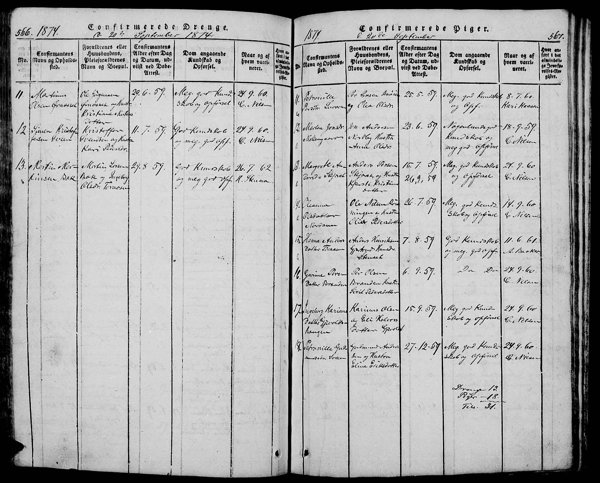 Trysil prestekontor, SAH/PREST-046/H/Ha/Hab/L0005: Klokkerbok nr. 5, 1814-1877, s. 566-567