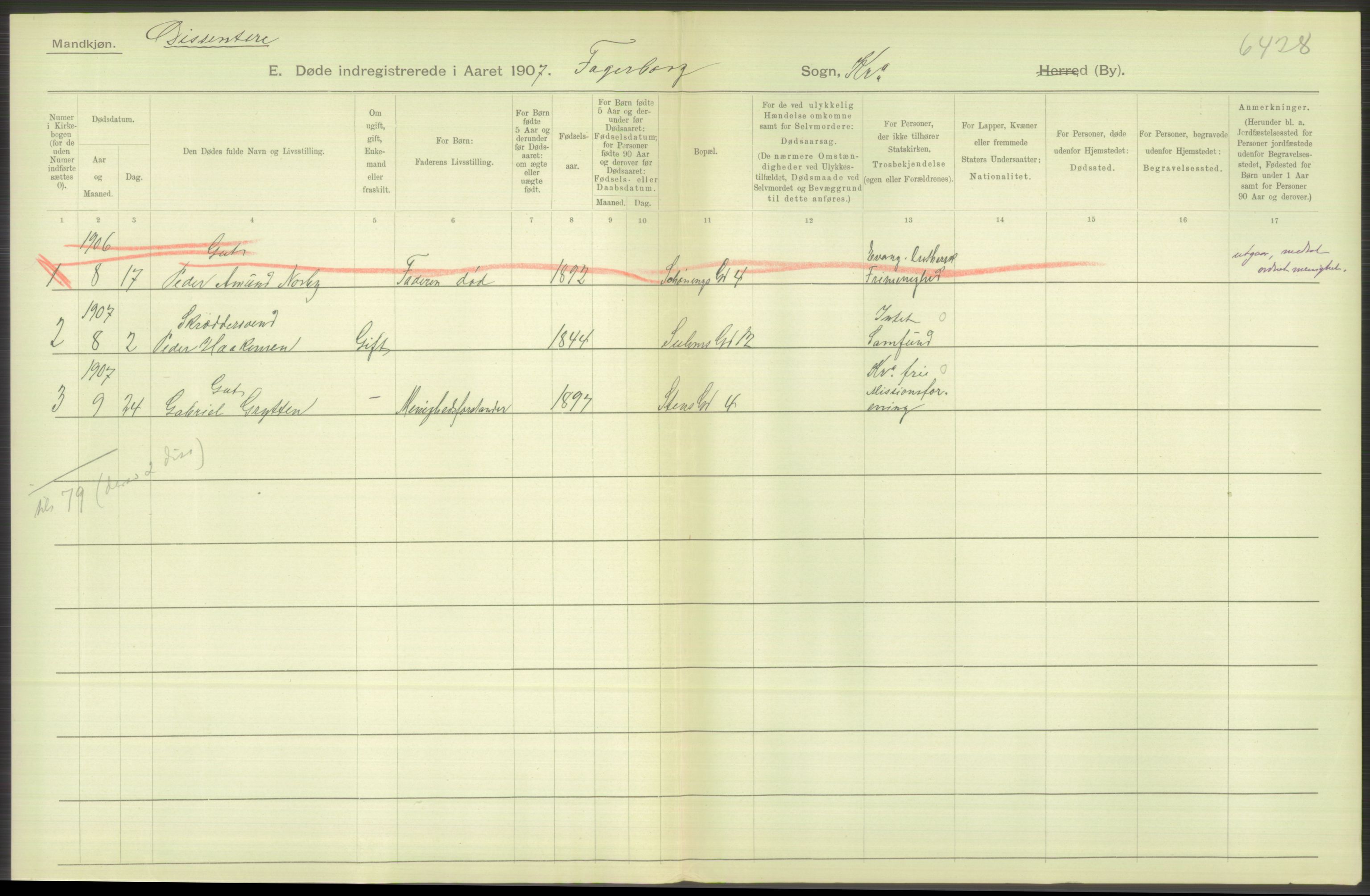 Statistisk sentralbyrå, Sosiodemografiske emner, Befolkning, RA/S-2228/D/Df/Dfa/Dfae/L0010: Kristiania: Døde, dødfødte, 1907, s. 536