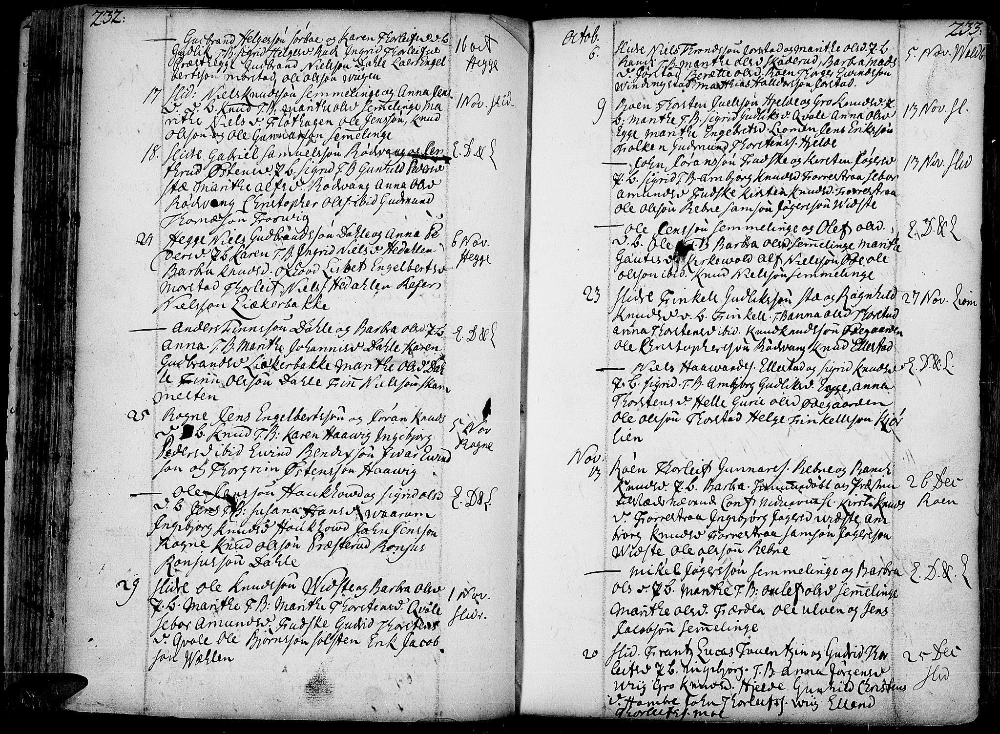 Slidre prestekontor, AV/SAH-PREST-134/H/Ha/Haa/L0001: Ministerialbok nr. 1, 1724-1814, s. 232-233