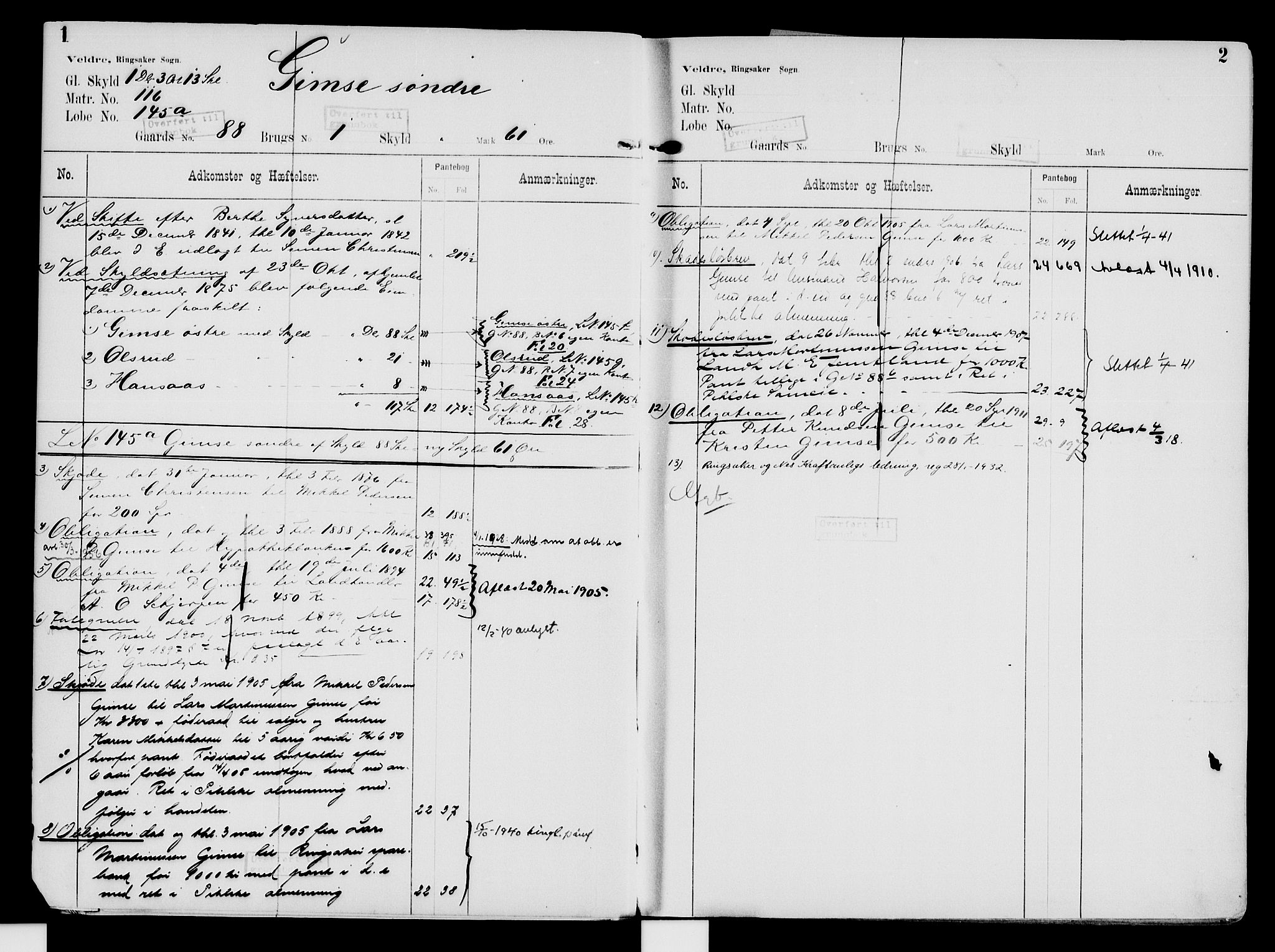 Nord-Hedmark sorenskriveri, SAH/TING-012/H/Ha/Had/Hadb/L0004: Panteregister nr. 4.2, 1896-1940, s. 1-2