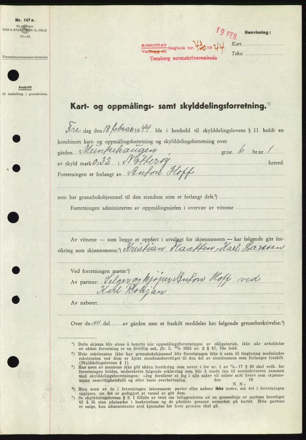 Tønsberg sorenskriveri, AV/SAKO-A-130/G/Ga/Gaa/L0014: Pantebok nr. A14, 1943-1944, Dagboknr: 430/1944