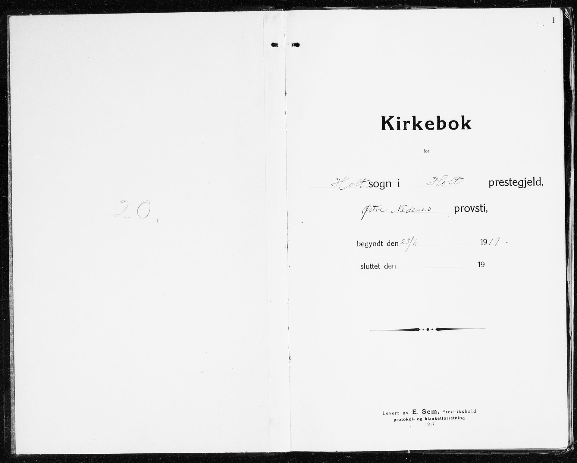Holt sokneprestkontor, SAK/1111-0021/F/Fb/L0012: Klokkerbok nr. B 12, 1919-1944, s. 1