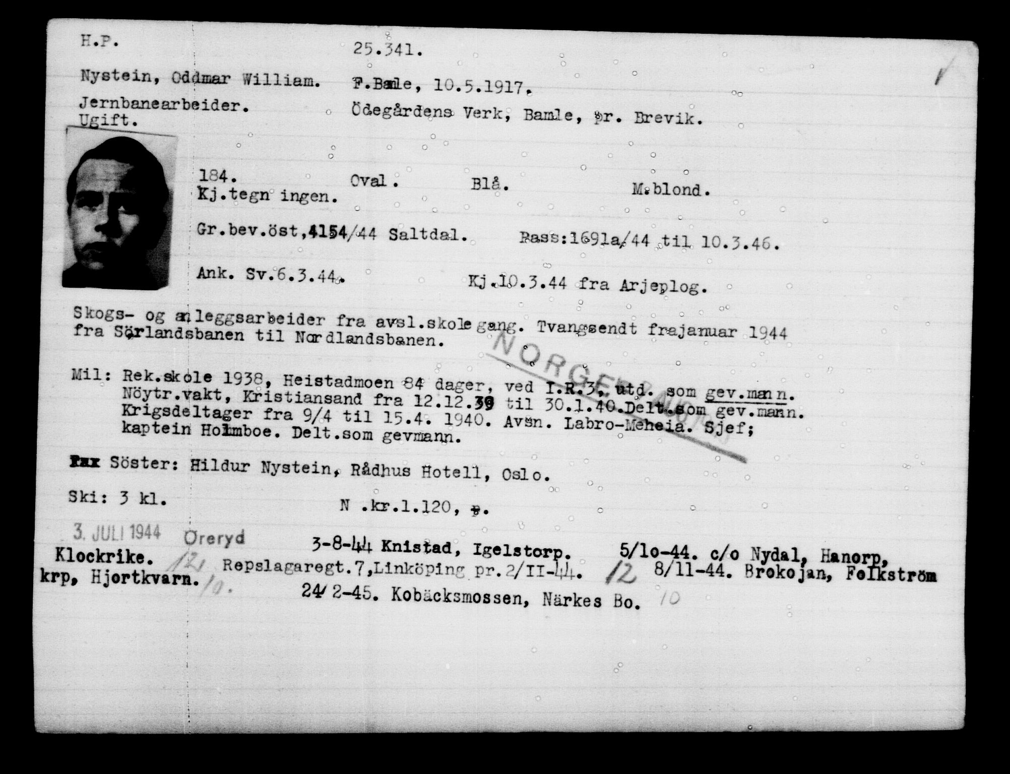 Den Kgl. Norske Legasjons Flyktningskontor, AV/RA-S-6753/V/Va/L0011: Kjesäterkartoteket.  Flyktningenr. 25300-28349, 1940-1945, s. 42