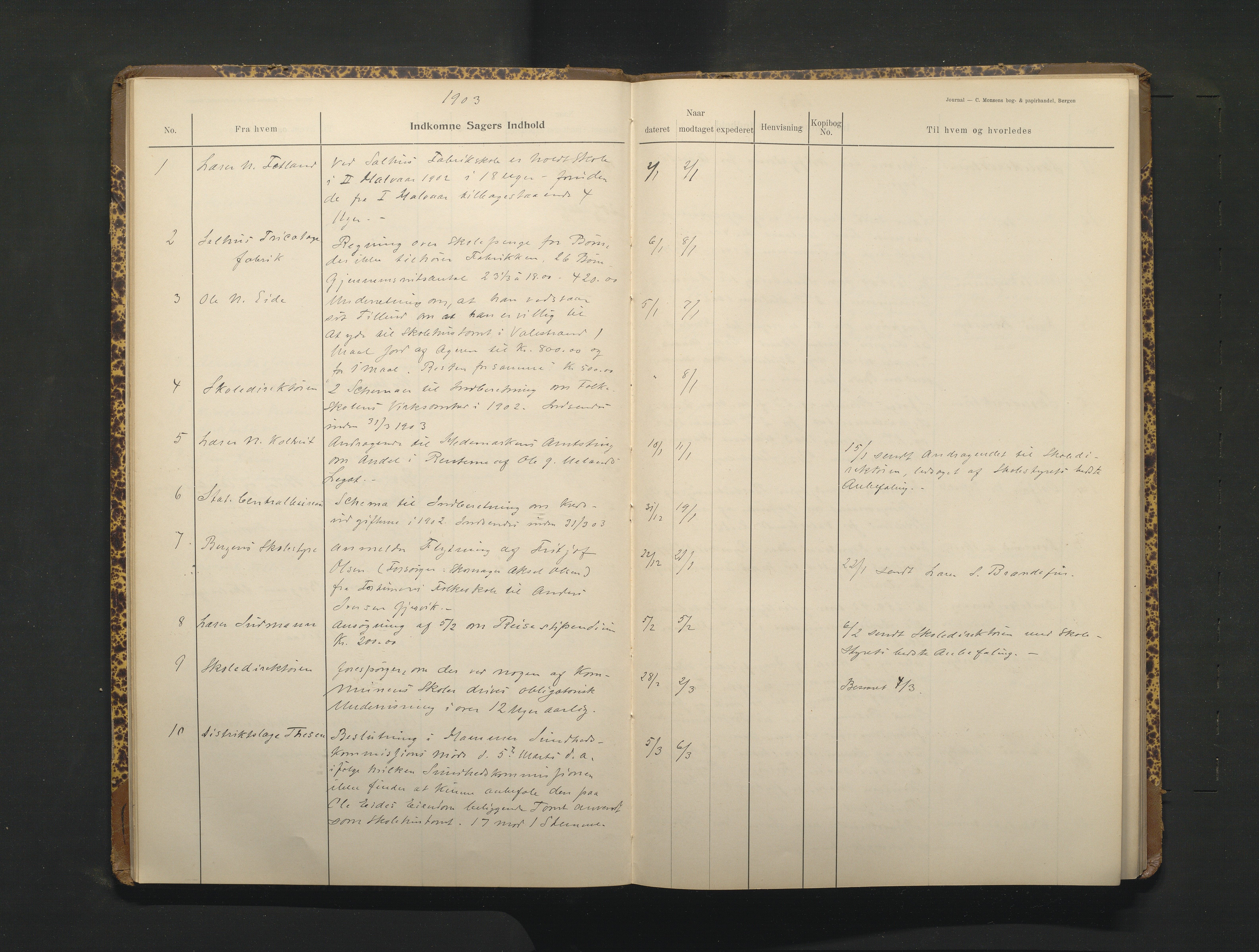 Hamre kommune. Skulestyret, IKAH/1254-211/C/Ca/L0003: Postjournal for Hamre skulestyre, 1901-1916