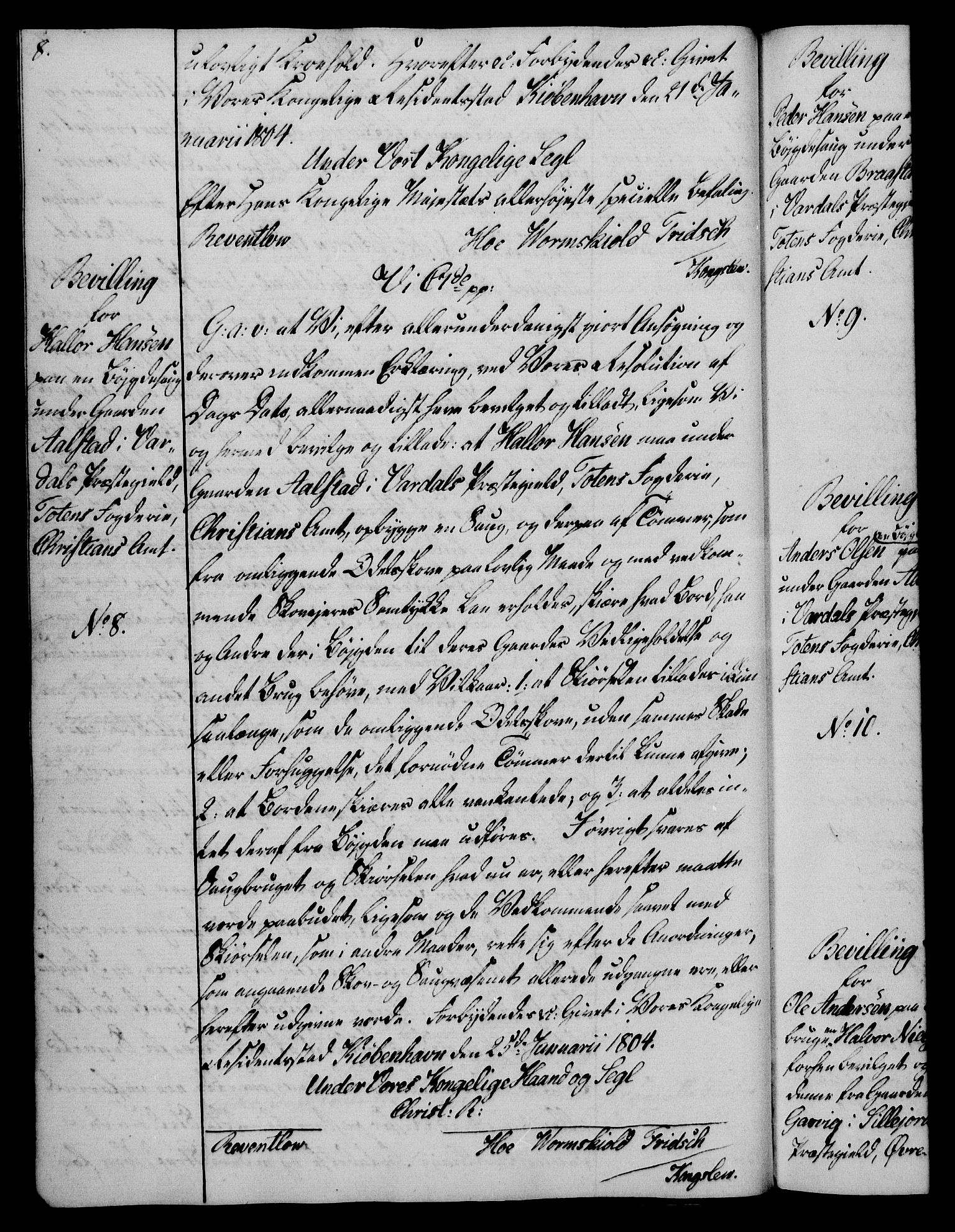 Rentekammeret, Kammerkanselliet, RA/EA-3111/G/Gg/Gga/L0018: Norsk ekspedisjonsprotokoll med register (merket RK 53.18), 1804-1806, s. 8