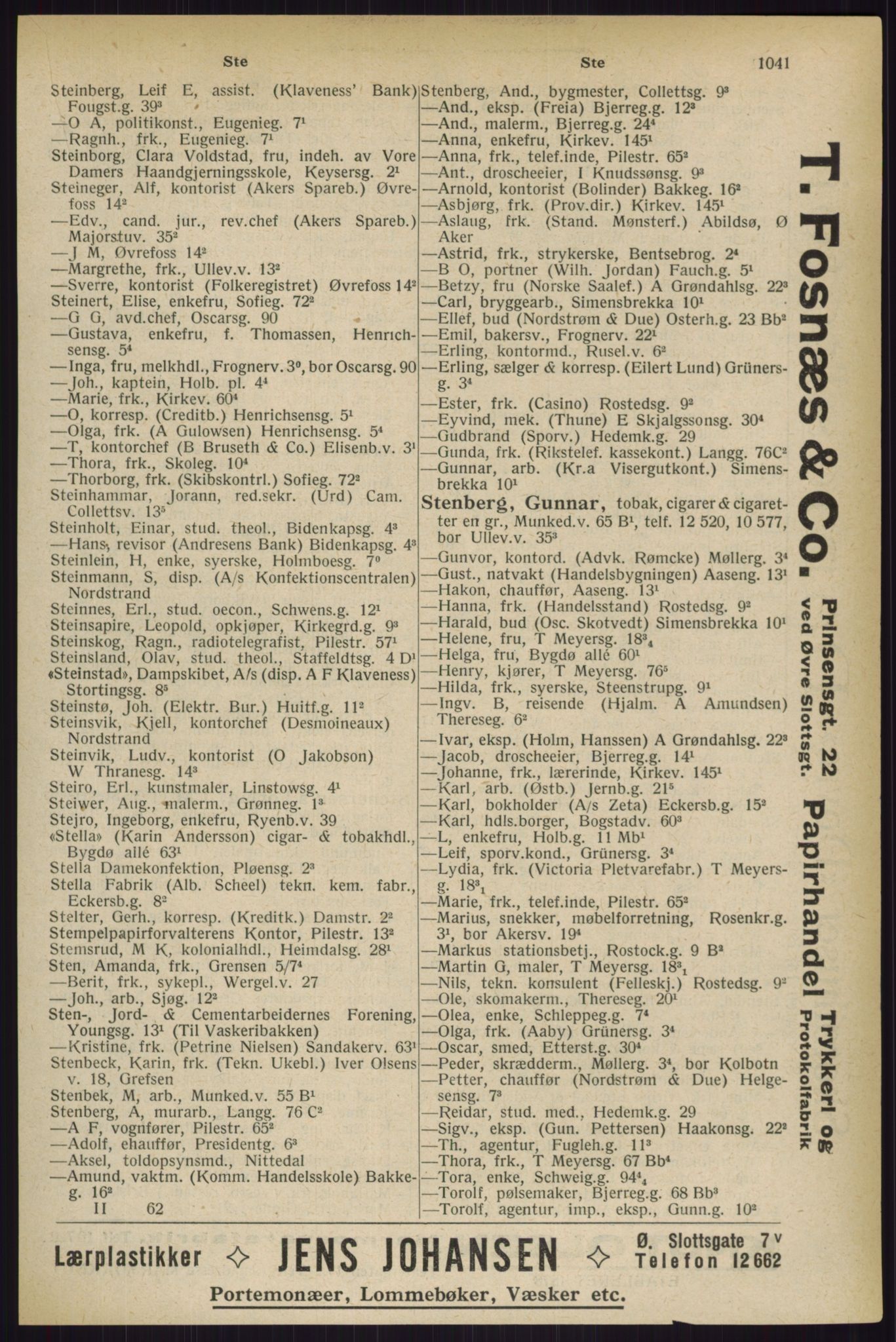 Kristiania/Oslo adressebok, PUBL/-, 1927, s. 1041