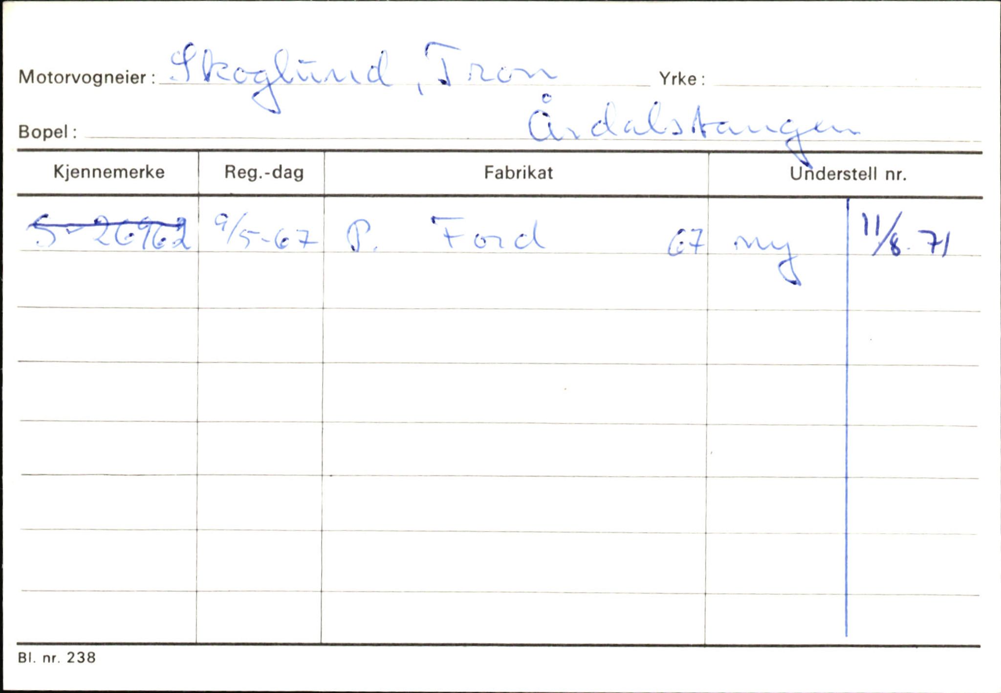 Statens vegvesen, Sogn og Fjordane vegkontor, AV/SAB-A-5301/4/F/L0146: Registerkort Årdal R-Å samt diverse kort, 1945-1975, s. 428